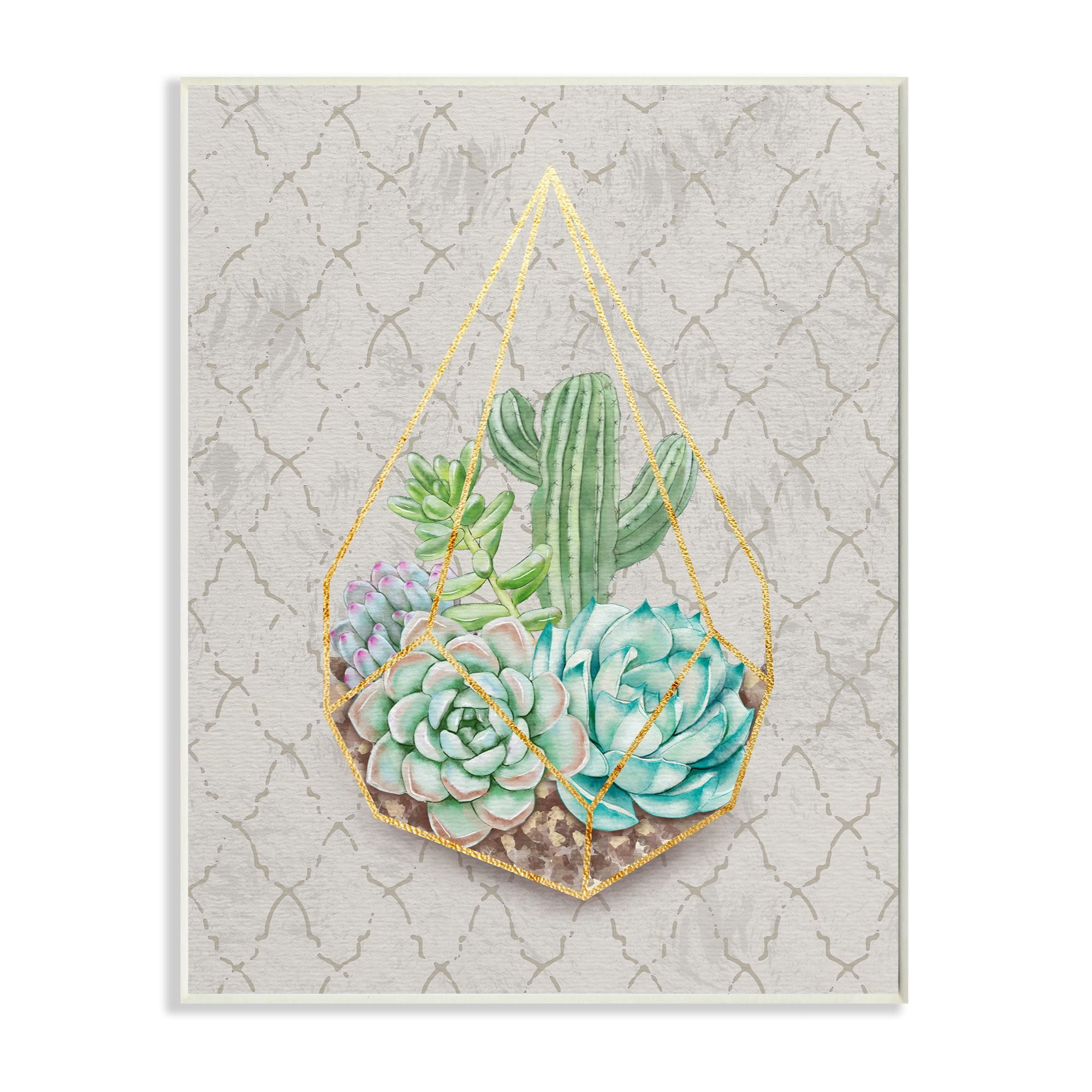 Stupell Industries Succulent Basket Gold Gray Watercolor Pattern Painting Wall Plaque by Ziwei Li