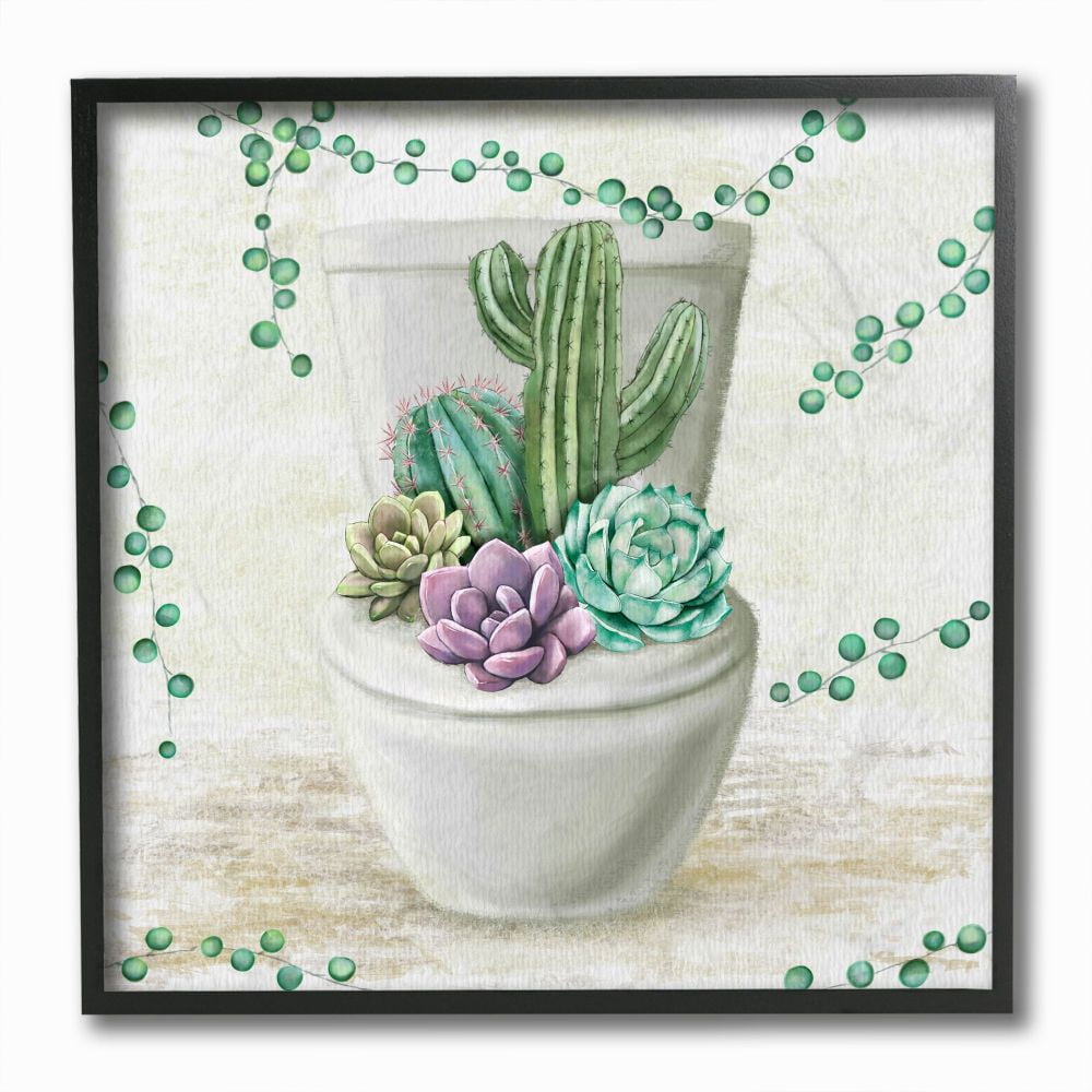 Stupell Industries Succulent Bouquet Toilet Bathroom Painting Framed Wall Art by Ziwei Li