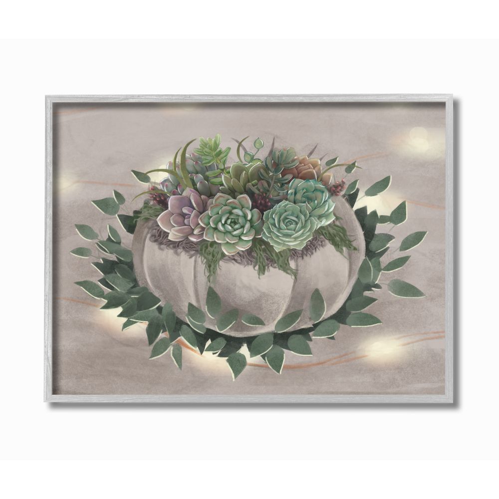 Stupell Industries Succulent Bundle Green Purple Painting Graphic Art Gray Framed Art Print Wall Art, 11x14, by Ziwei Li