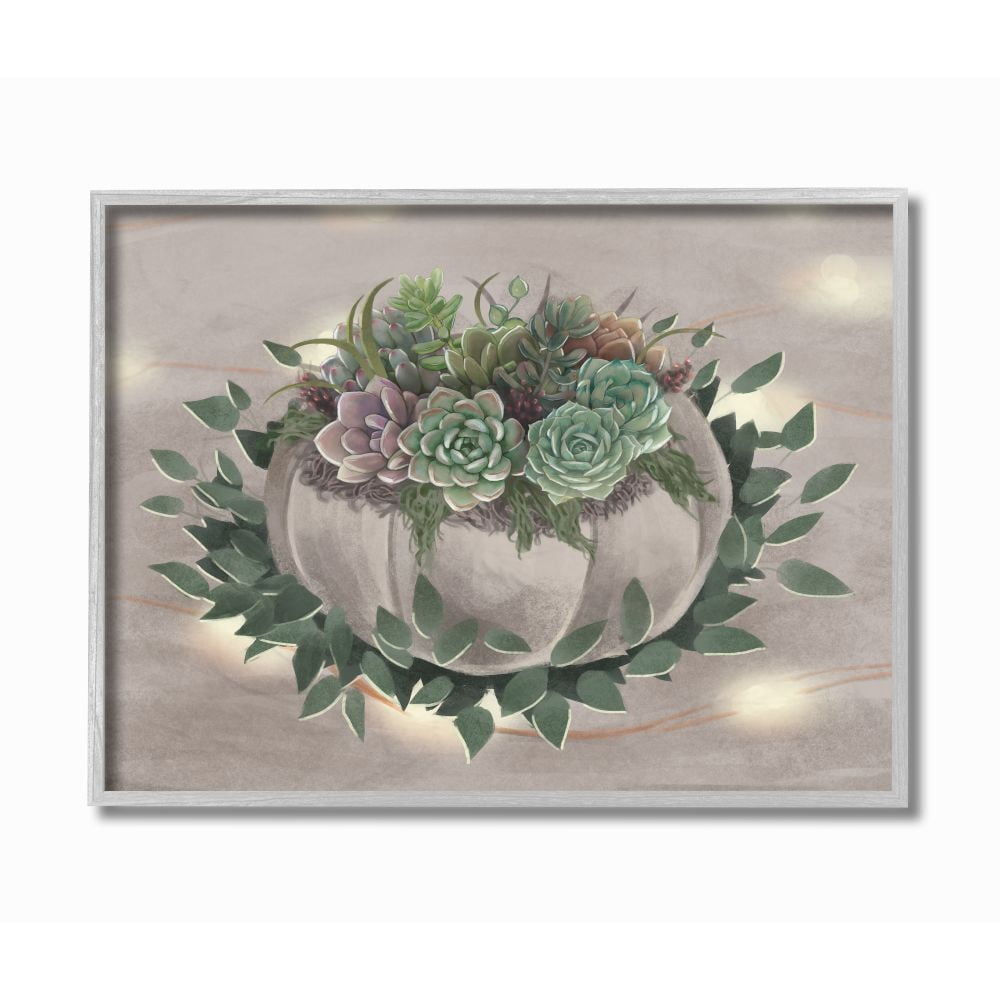 Stupell Industries Succulent Bundle Green Purple Painting Graphic Art Gray Framed Art Print Wall Art, 16x20, by Ziwei Li