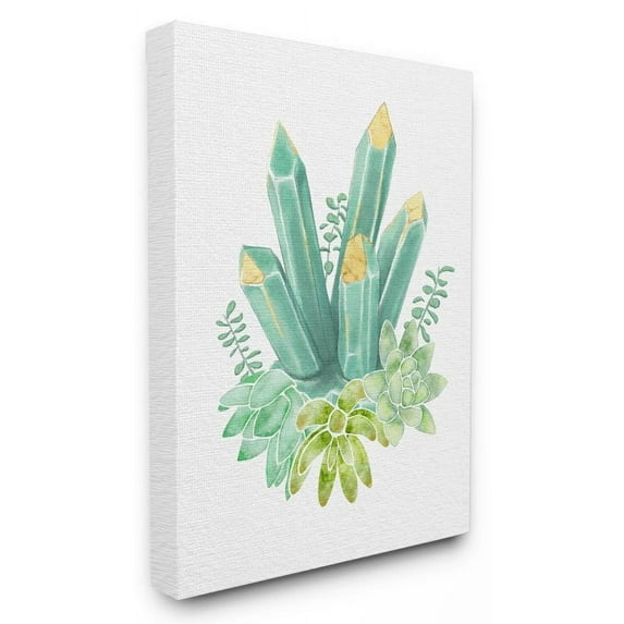 Stupell Industries Succulent Crystal Flower Green Blue Watercolor Painting Canvas Wall Art by Ziwei Li
