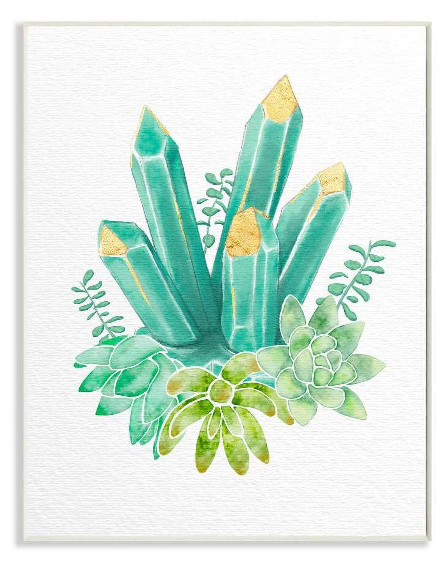 Stupell Industries Succulent Crystal Flower Green Blue Watercolor Painting Wall Plaque by Ziwei Li