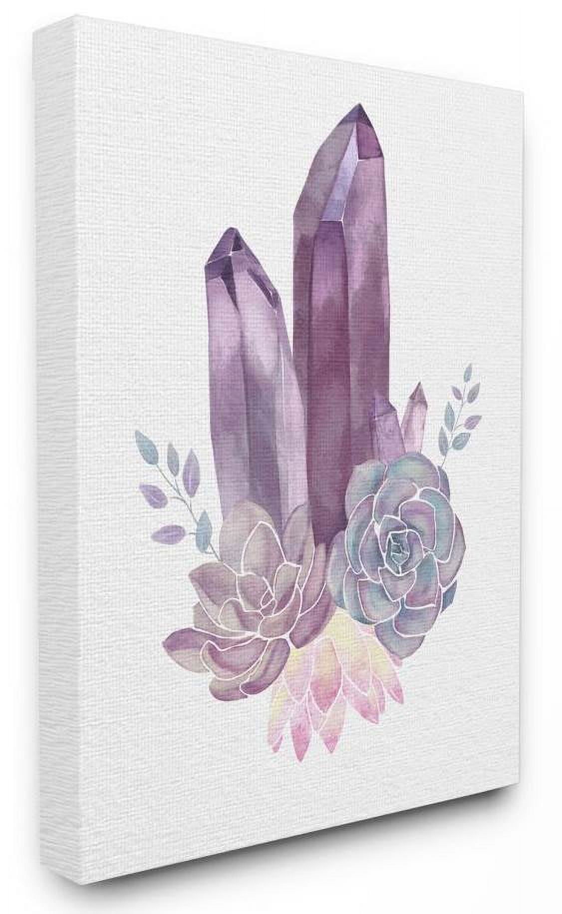 Purple and Blue Succulent Crystal Watercolor Canvas Wall Art