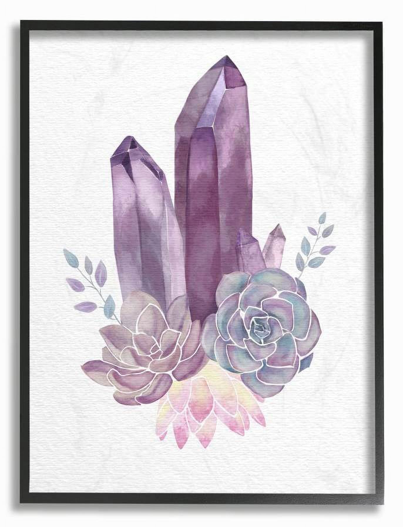 Stupell Industries Succulent Crystal Flower Purple Blue Watercolor Painting Framed Wall Art by Ziwei Li