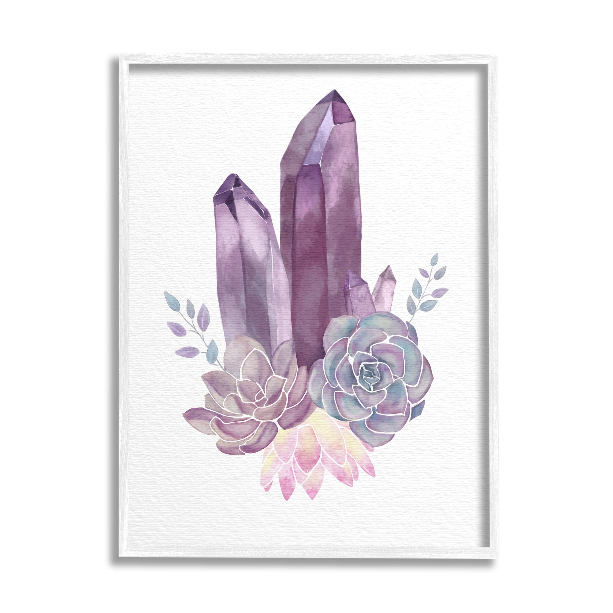 Stupell Industries Succulent Crystal Flower Purple Blue Watercolor Painting Graphic Art Framed Art Print Wall Art, 16x20, By Ziwei Li