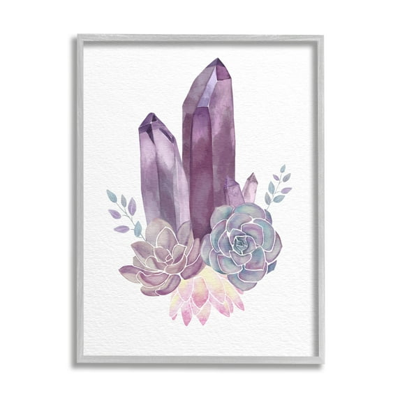 Stupell Industries Succulent Crystal Flower Purple Blue Watercolor Painting Graphic Art Framed Art Print Wall Art, 24x30, By Ziwei Li