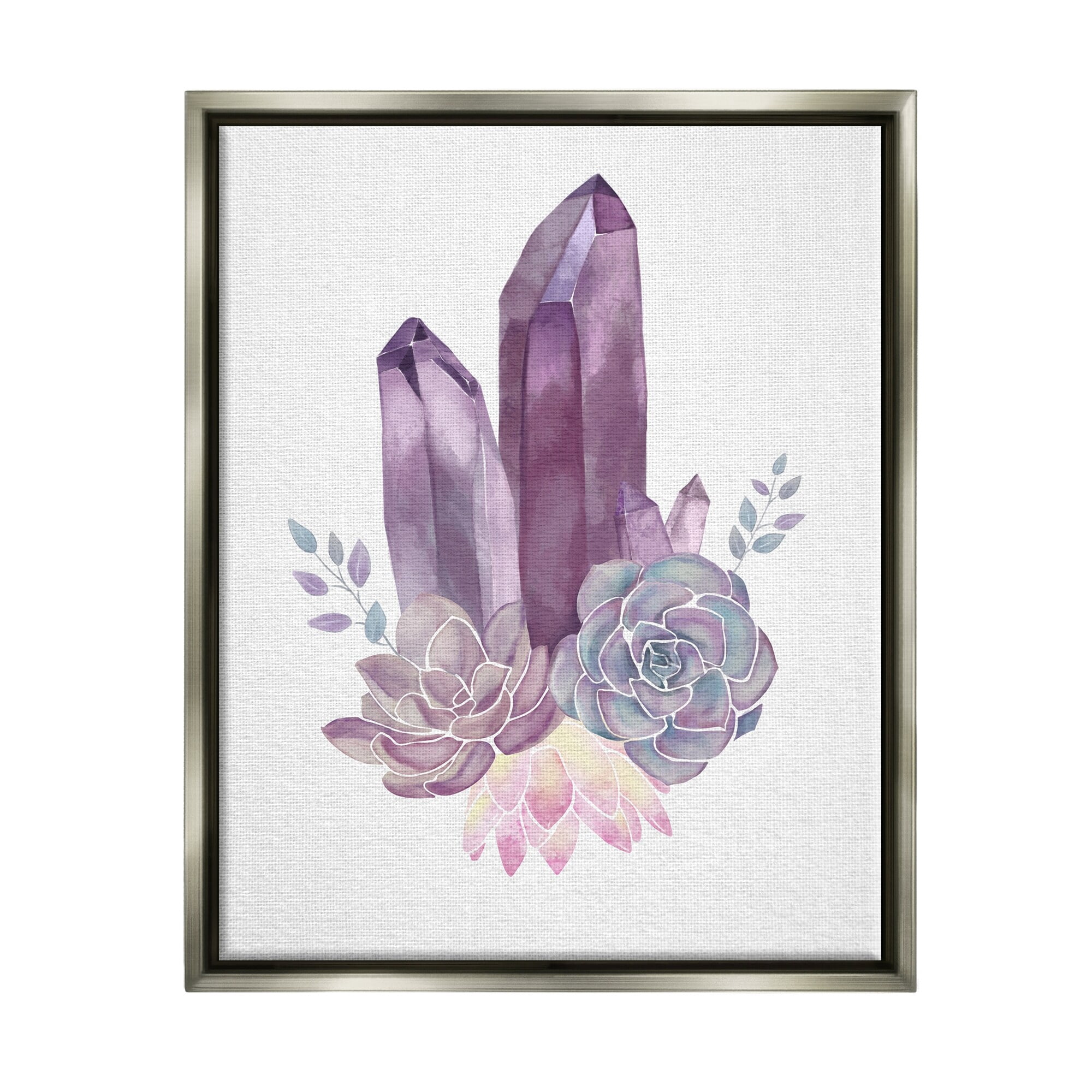 Stupell Industries Succulent Crystal Flower Purple Blue Watercolor Painting Luster Gray Framed Floating Canvas Wall Art, 16x20, by Ziwei Li