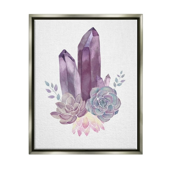Stupell Industries Succulent Crystal Flower Purple Blue Watercolor Painting Luster Gray Framed Floating Canvas Wall Art, 24x30, by Ziwei Li