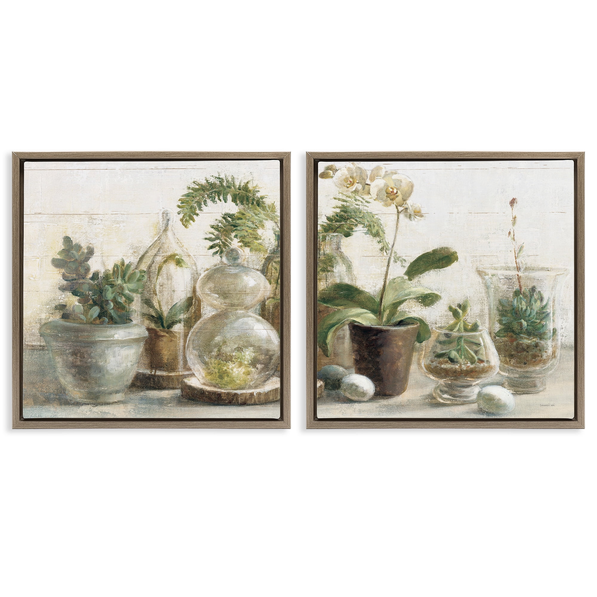 Stupell Industries Succulent House Plants Country Charm Botanical & Floral Painting Brown Floater Framed Canvas Art Print Wall Art, 18 x 18, Set of 2
