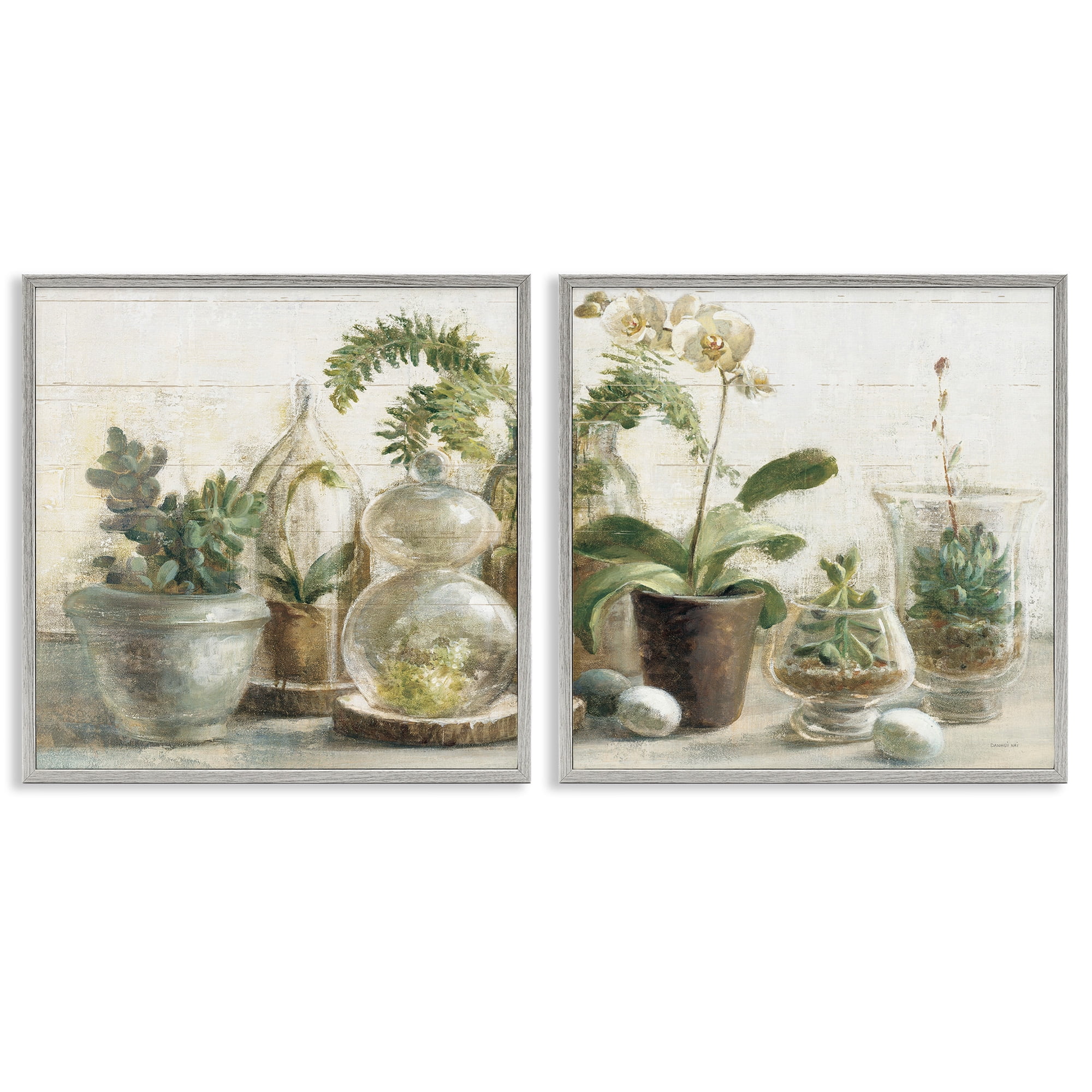 Stupell Industries Succulent House Plants Country Charm Botanical & Floral Painting Gray Framed Art Print Wall Art, 24 x 24, Set of 2