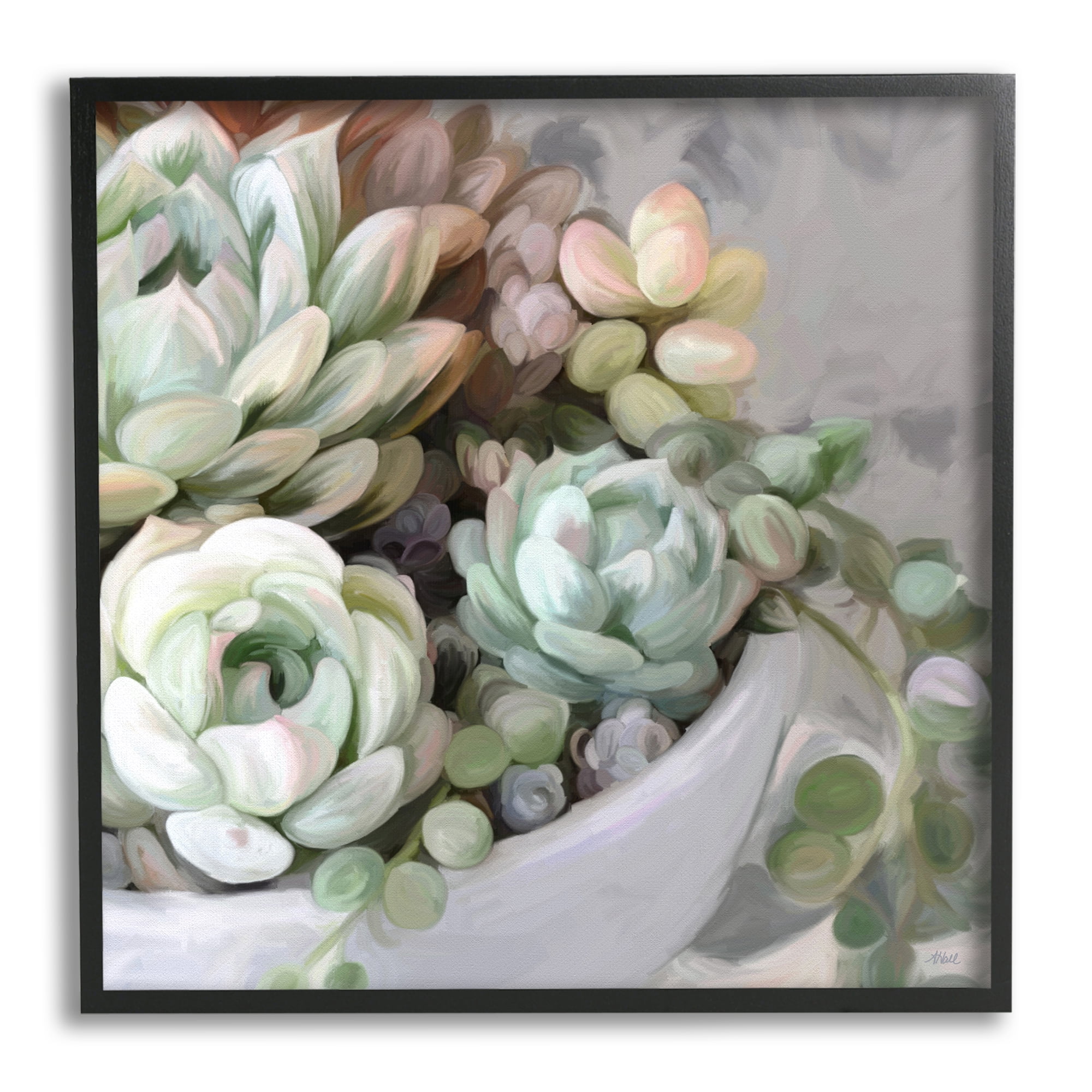Stupell Industries Succulent Plant Arrangement Botanical & Floral Painting Black Framed Art Print Wall Art, 17 x 17