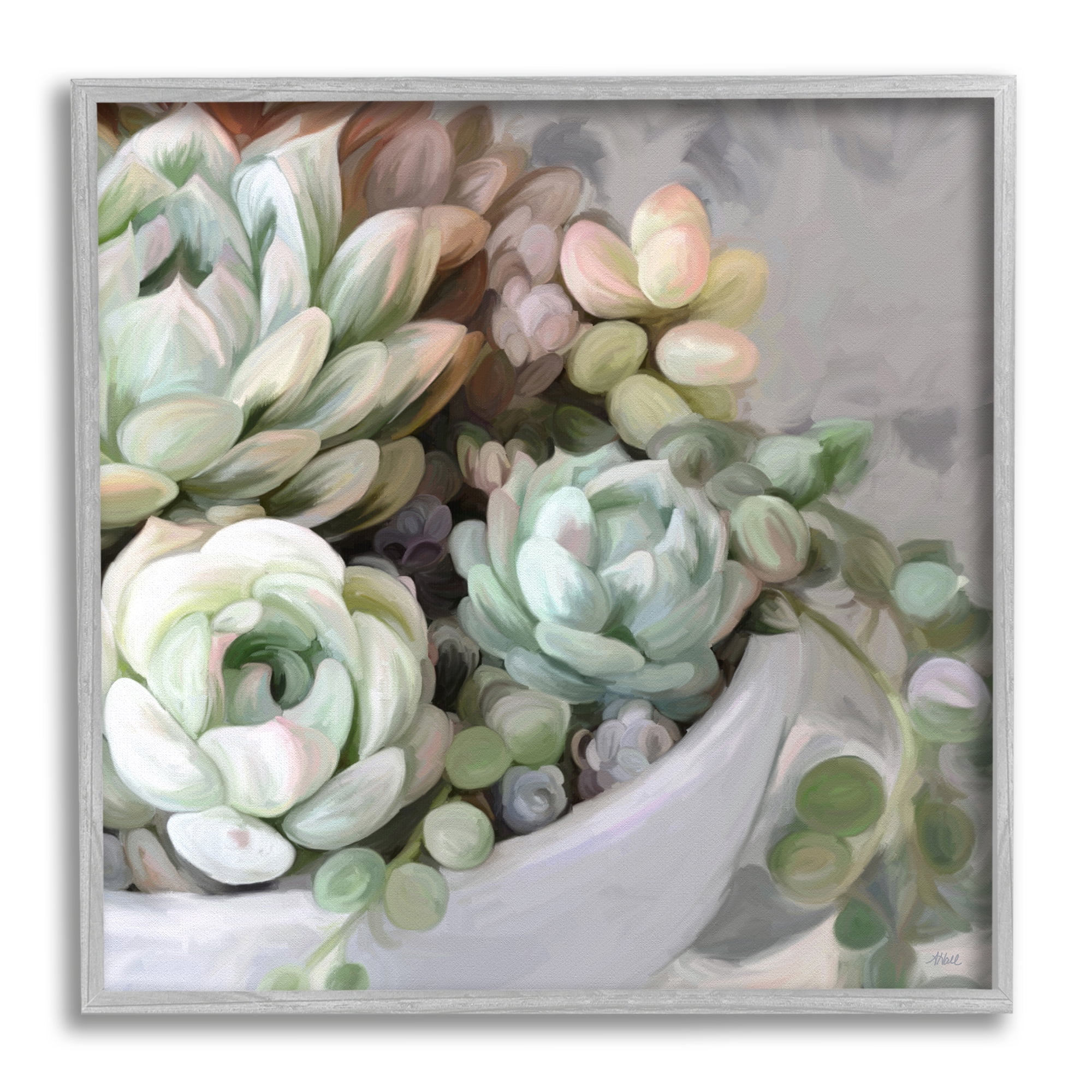 Stupell Industries Succulent Plant Arrangement Botanical & Floral Painting Gray Framed Art Print Wall Art, 17 x 17