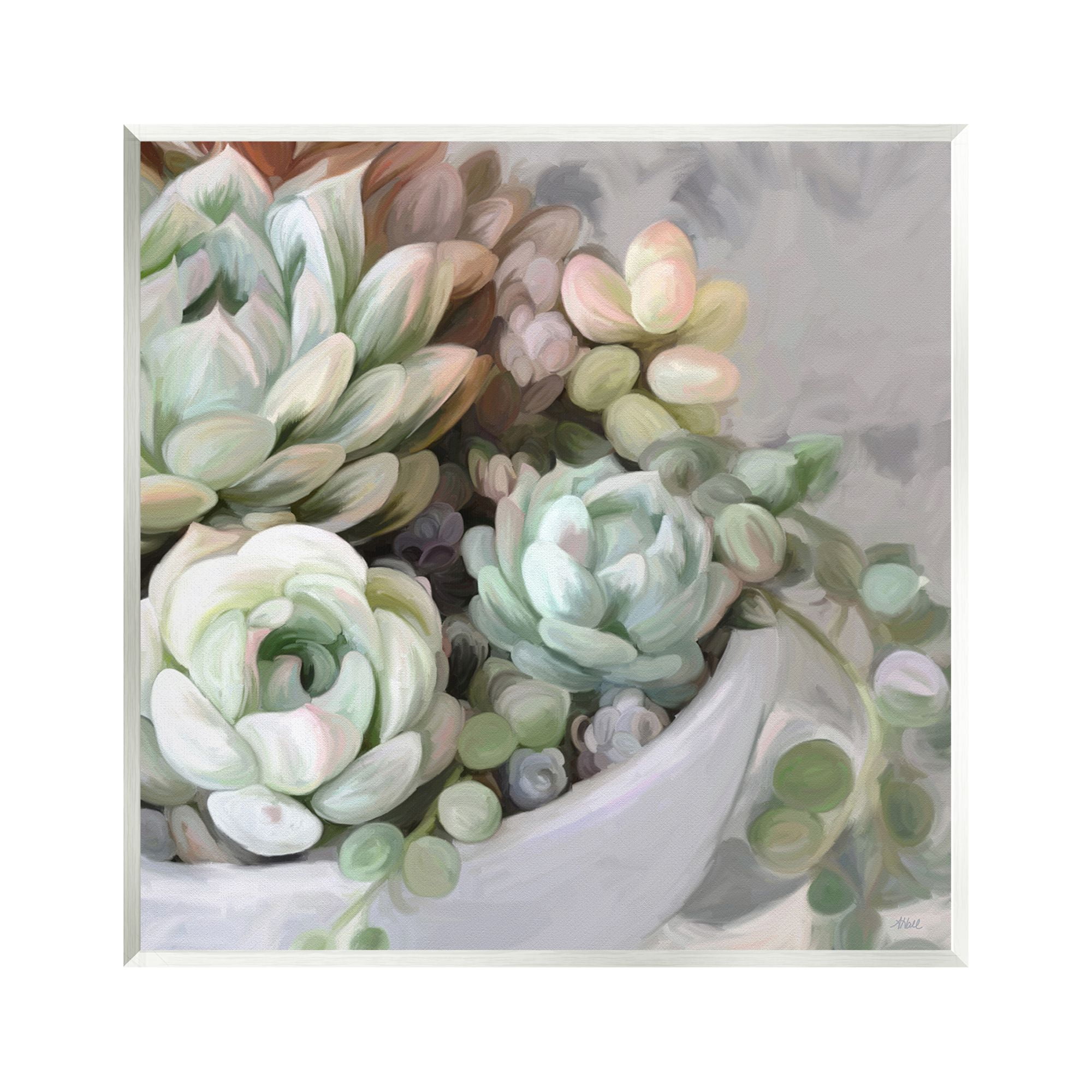 White and Green Succulent Plant Arrangement MDF Wood Wall Art