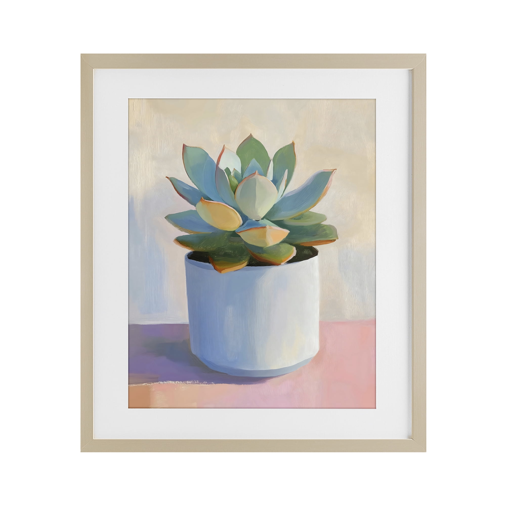 Stupell Industries Succulent Plant in White Pot Birch Framed Print Under Glass, design by The Prints Vibe
