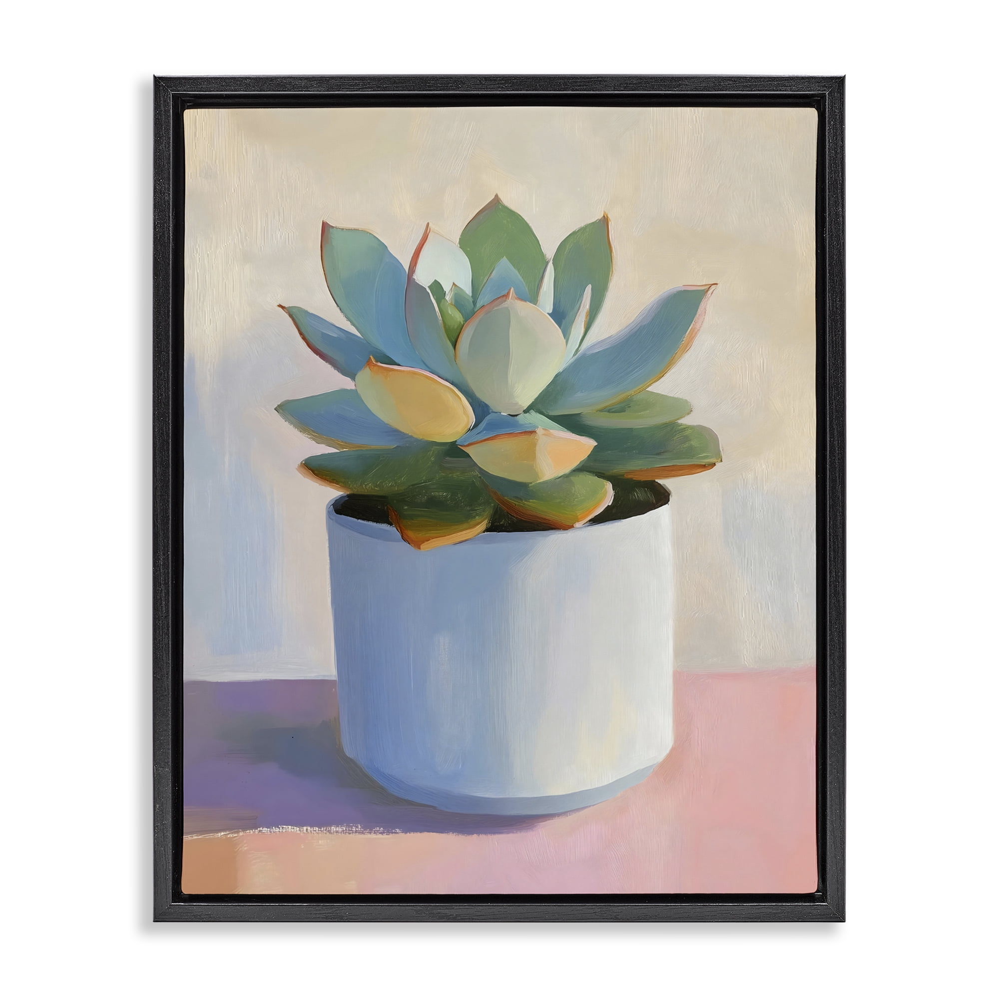 Stupell Industries Succulent Plant in White Pot Black Framed Floater Canvas Wall Art, design by The Prints Vibe