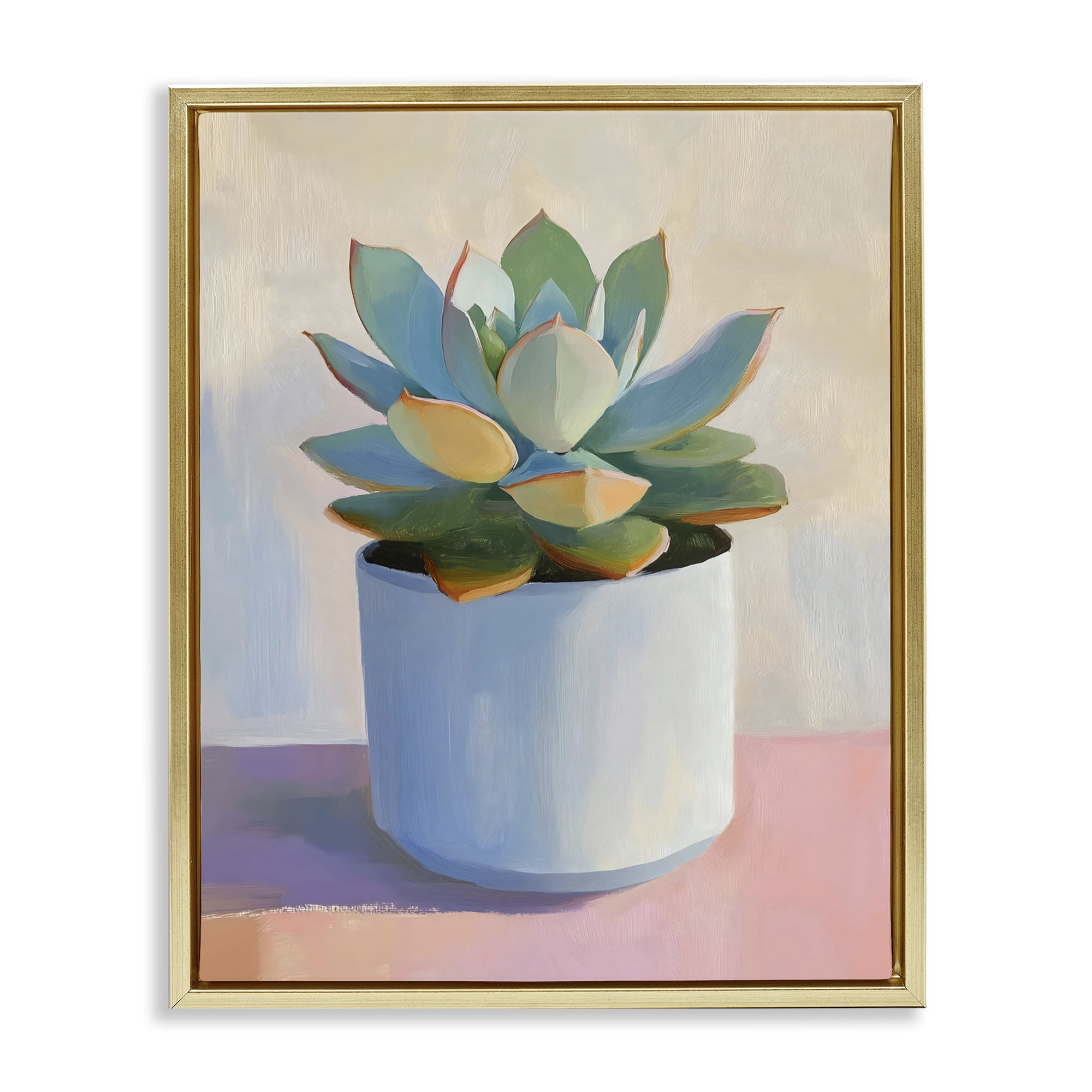 Stupell Industries Succulent Plant in White Pot Gold Framed Floater Canvas Wall Art, design by The Prints Vibe