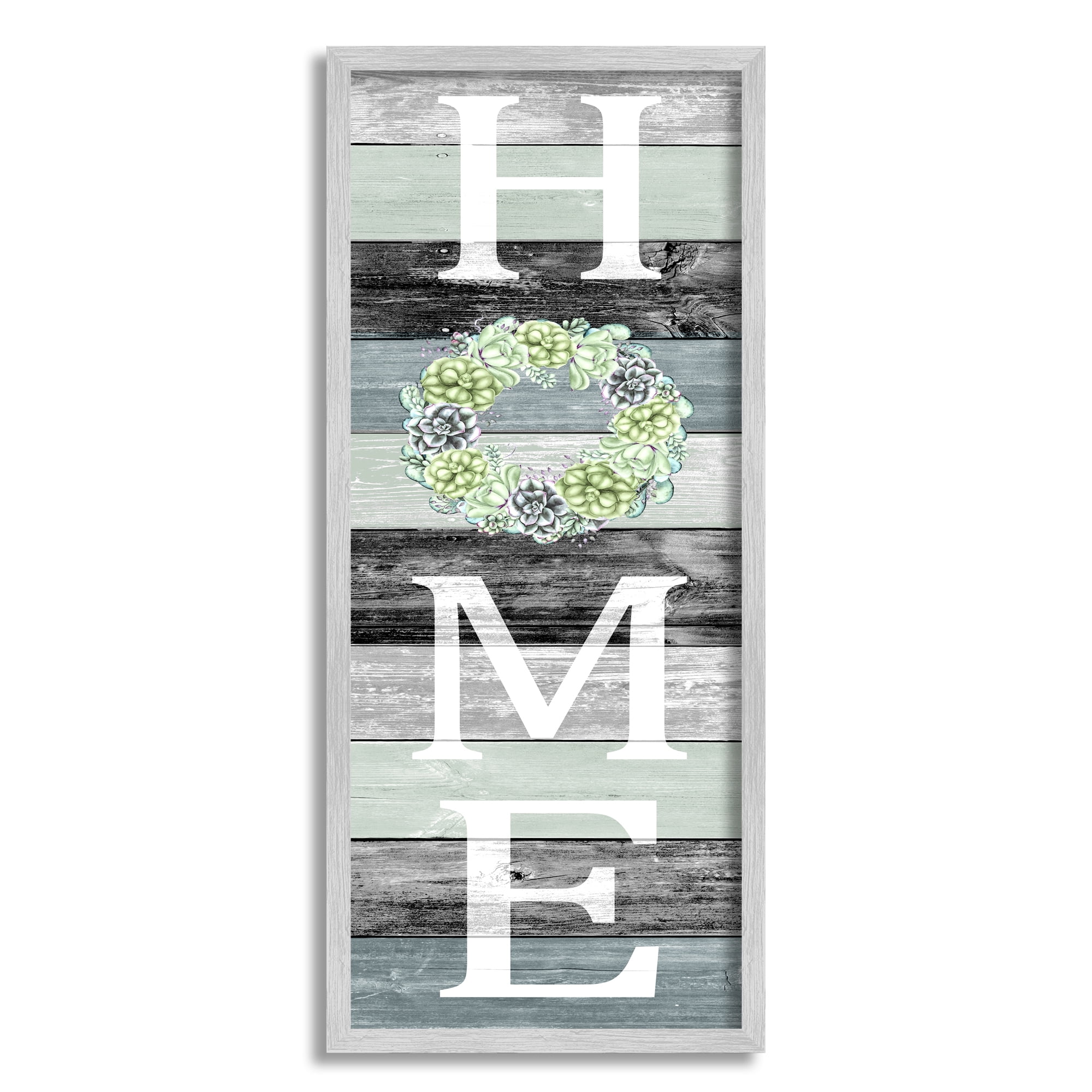Stupell Industries Succulent Wreath Welcome Home Sign Green Black, 10 x 24,Design by Kimberly Allen