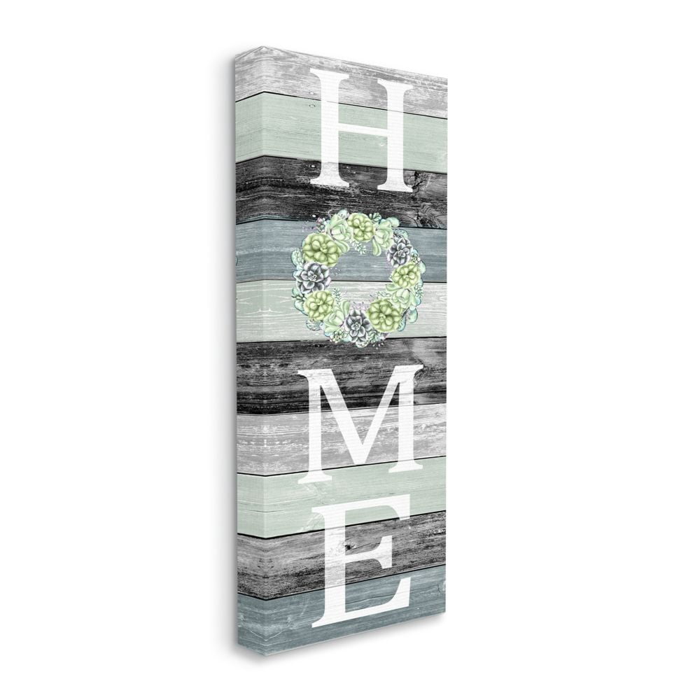 Stupell Industries Succulent Wreath Welcome Home Sign Green Black Canvas Wall Art Design by Kim Allen, 17" x 40"