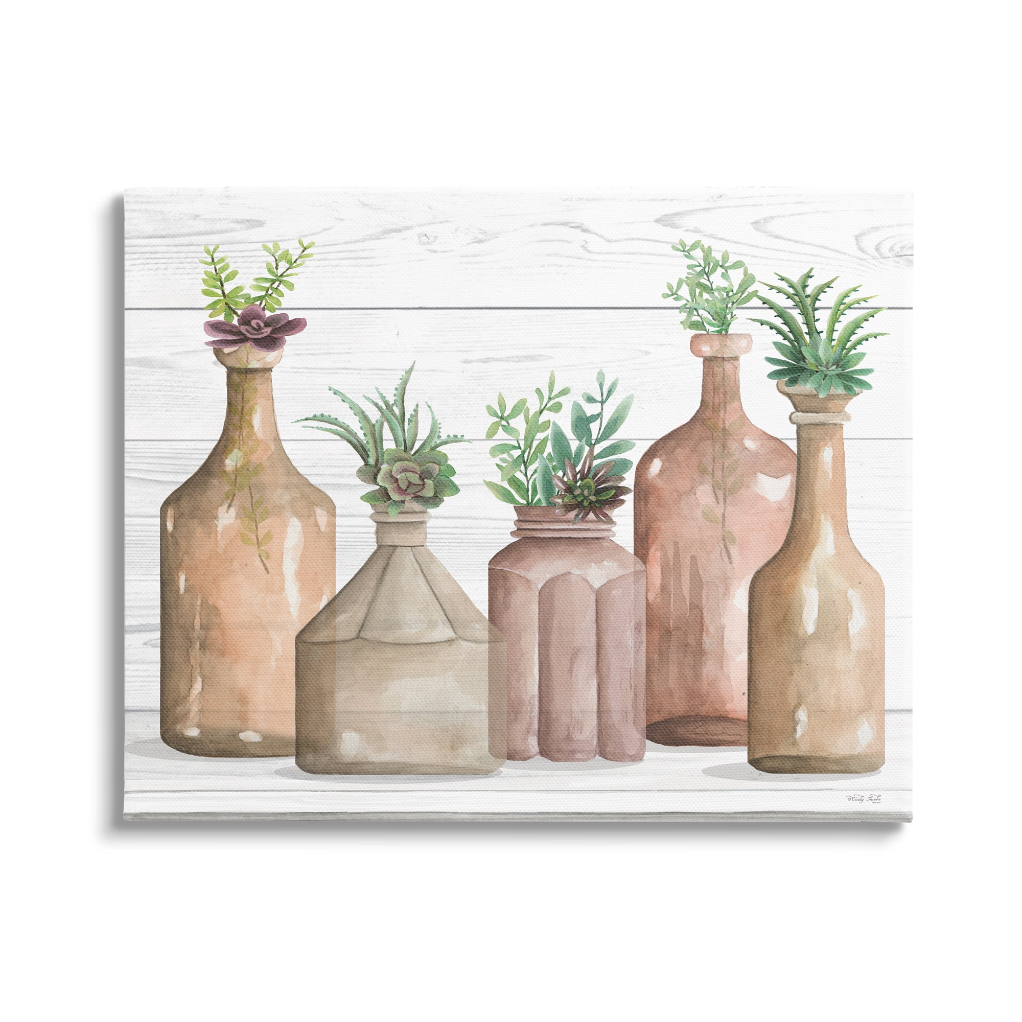 Stupell Industries Succulents Herbs Rustic Cottage Jars Leaves Arrangement Graphic Art Gallery Wrapped Canvas Print Wall Art, Design by Cindy Jacobs