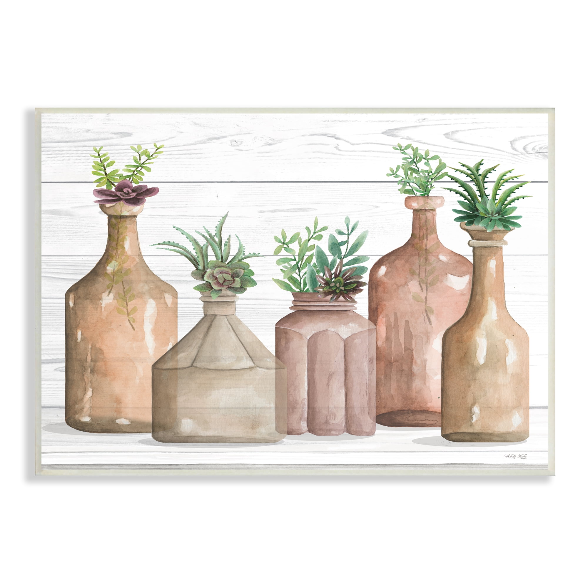 Stupell Industries Succulents Herbs Rustic Cottage Jars Leaves Arrangement Graphic Art Unframed Art Print Wall Art, Design by Cindy Jacobs