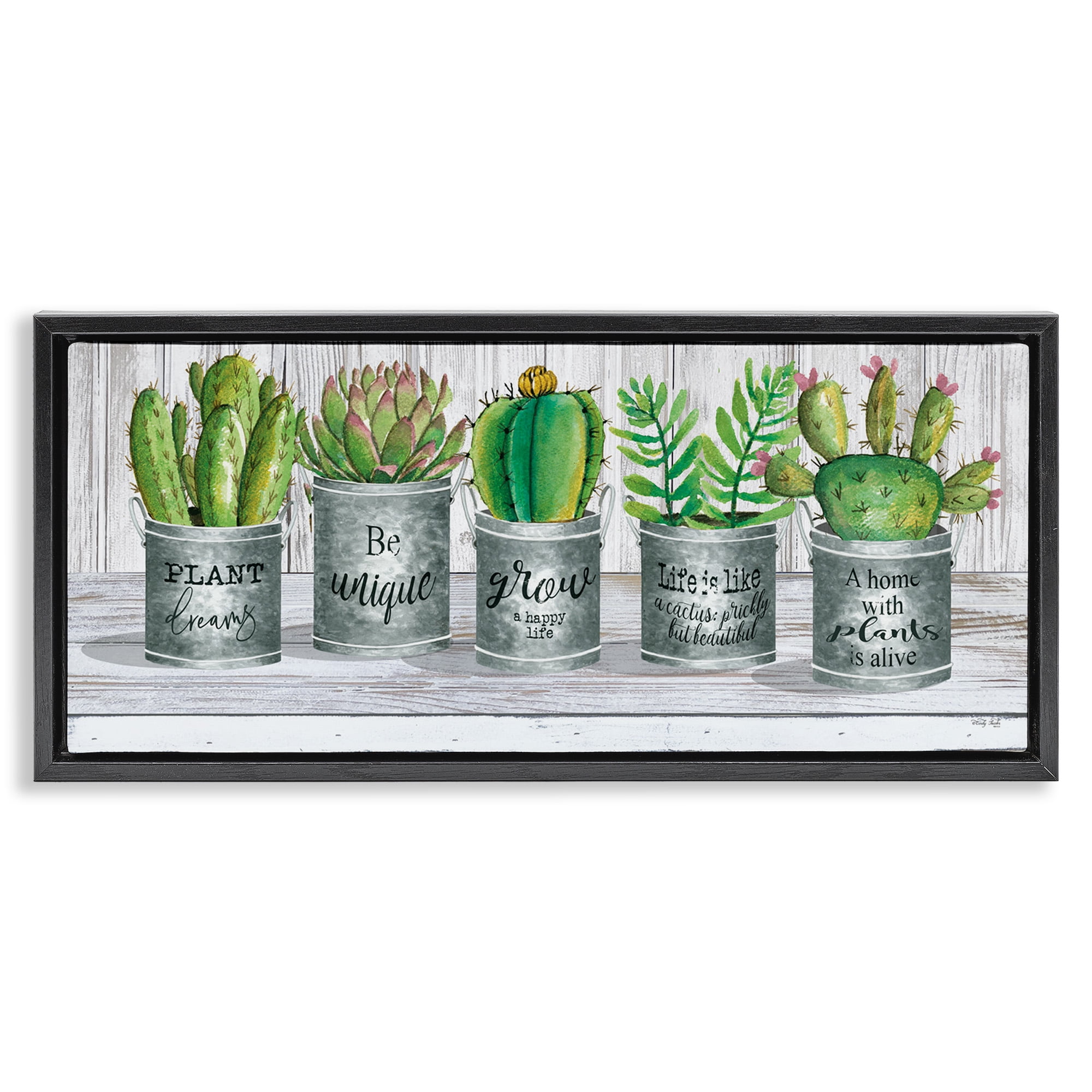 Stupell Industries Succulents with Plant Life Puns Inspirational Painting Black Floater Framed Canvas Art Print Wall Art, 25 x 11