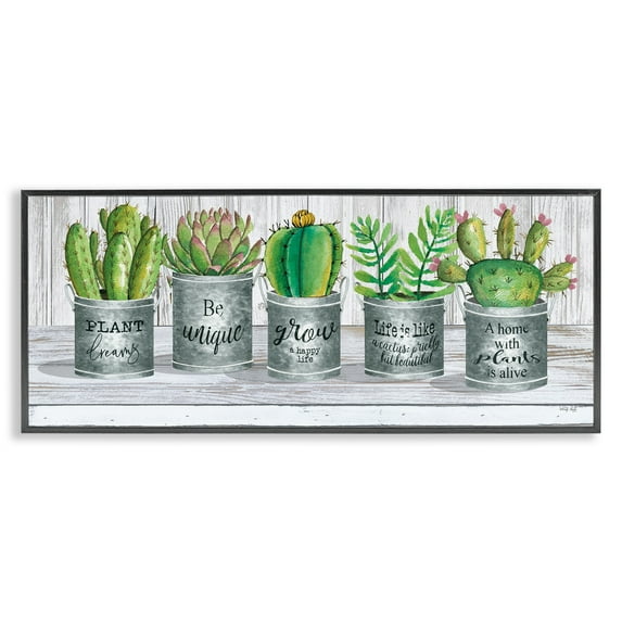 Stupell Industries Succulents with Plant Life Puns Inspirational Painting Black Framed Art Print Wall Art, 24 x 10