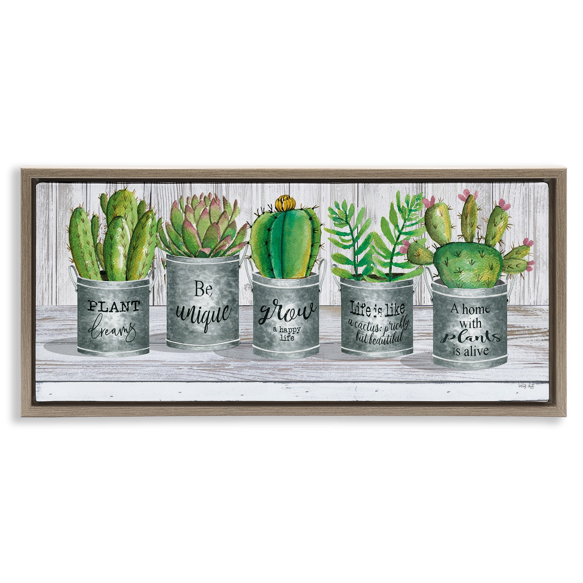 Stupell Industries Succulents with Plant Life Puns Inspirational Painting Brown Floater Framed Canvas Art Print Wall Art, 31 x 14