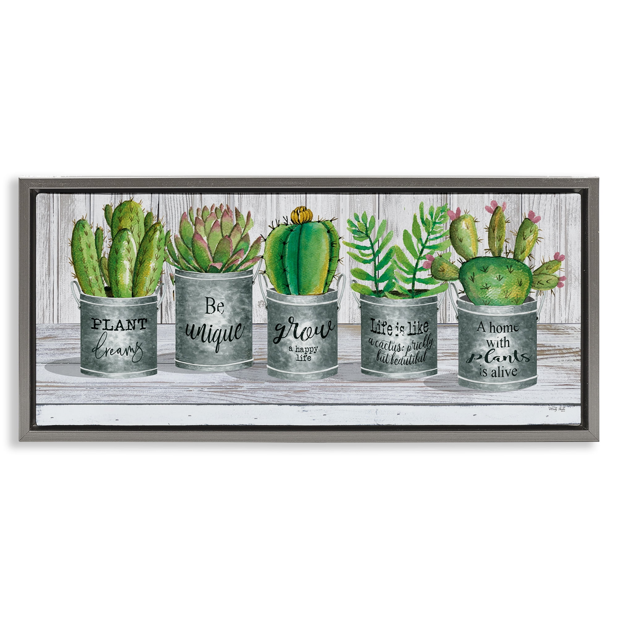 Stupell Industries Succulents with Plant Life Puns Inspirational Painting Gray Floater Framed Canvas Art Print Wall Art, 31 x 14