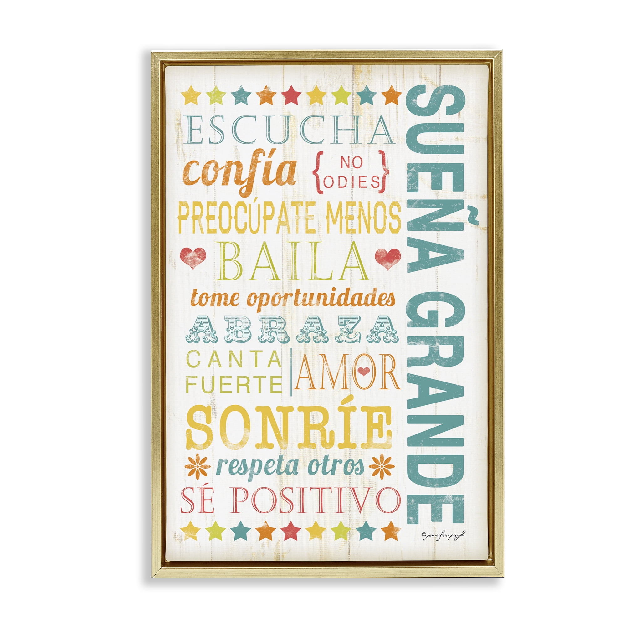 Stupell Industries Sueña Grande Frases Positivas Inspirational Quotes & Sayings Painting Gold Floater Framed Art Print Wall Art, 17 x 25