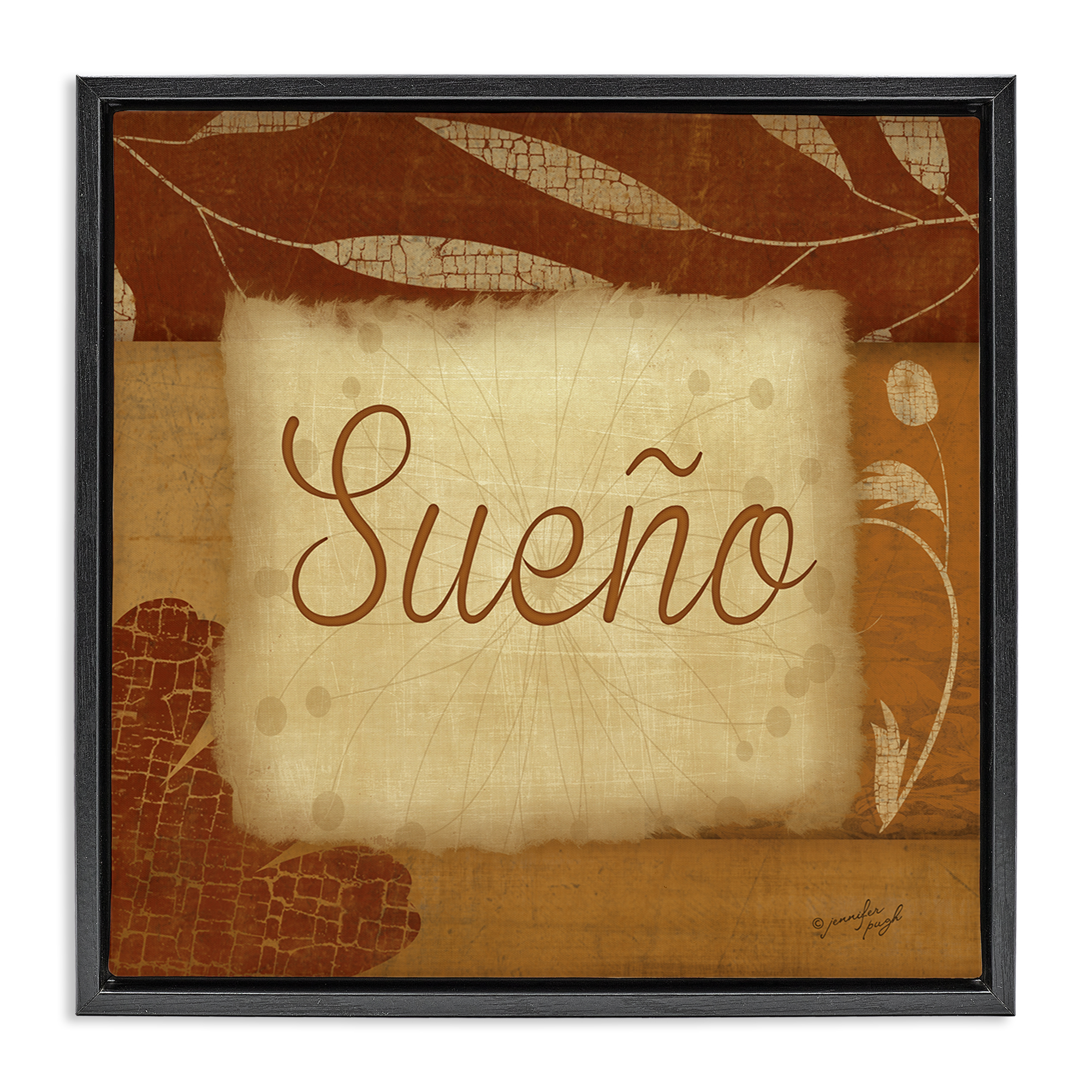 Stupell Industries Sueño con Flores Tradicionales Typography and Symbols Painting Black Floater Framed Art Print Wall Art, 25 x 25
