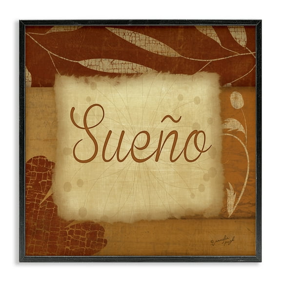 Stupell Industries Sueño con Flores Tradicionales Typography and Symbols Painting Black Framed Art Print Wall Art, 12 x 12