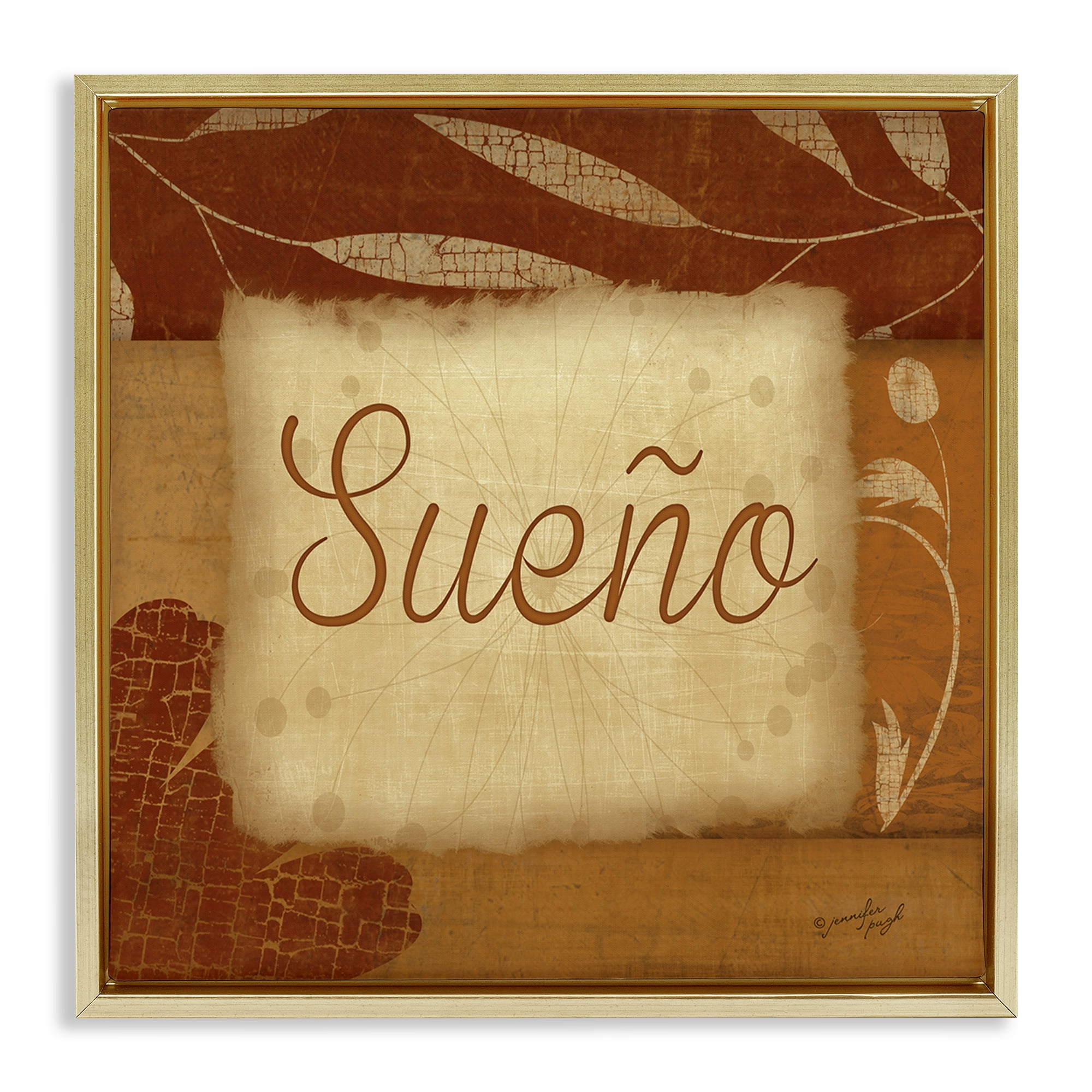 Stupell Industries Sueño con Flores Tradicionales Typography and Symbols Painting Gold Floater Framed Art Print Wall Art, 25 x 25