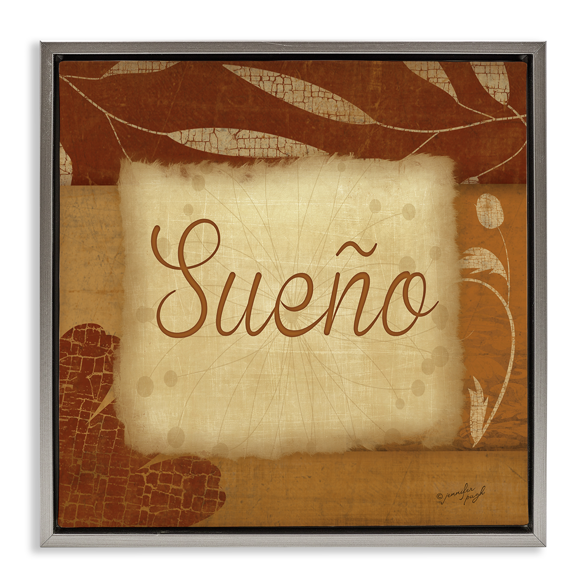 Stupell Industries Sueño con Flores Tradicionales Typography and Symbols Painting Gray Floater Framed Art Print Wall Art, 18 x 18