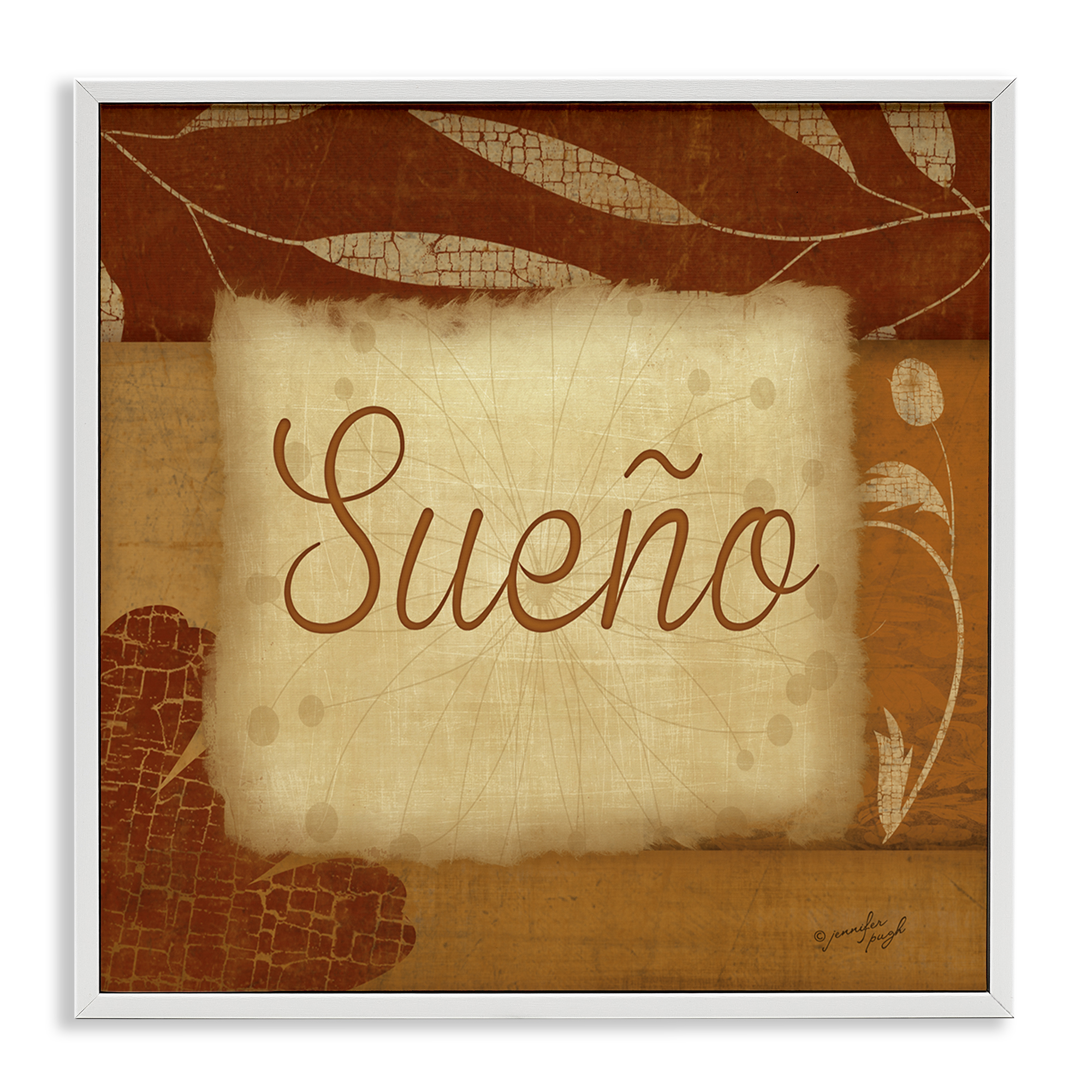 Stupell Industries Sueño con Flores Tradicionales Typography and Symbols Painting White Framed Art Print Wall Art, 12 x 12