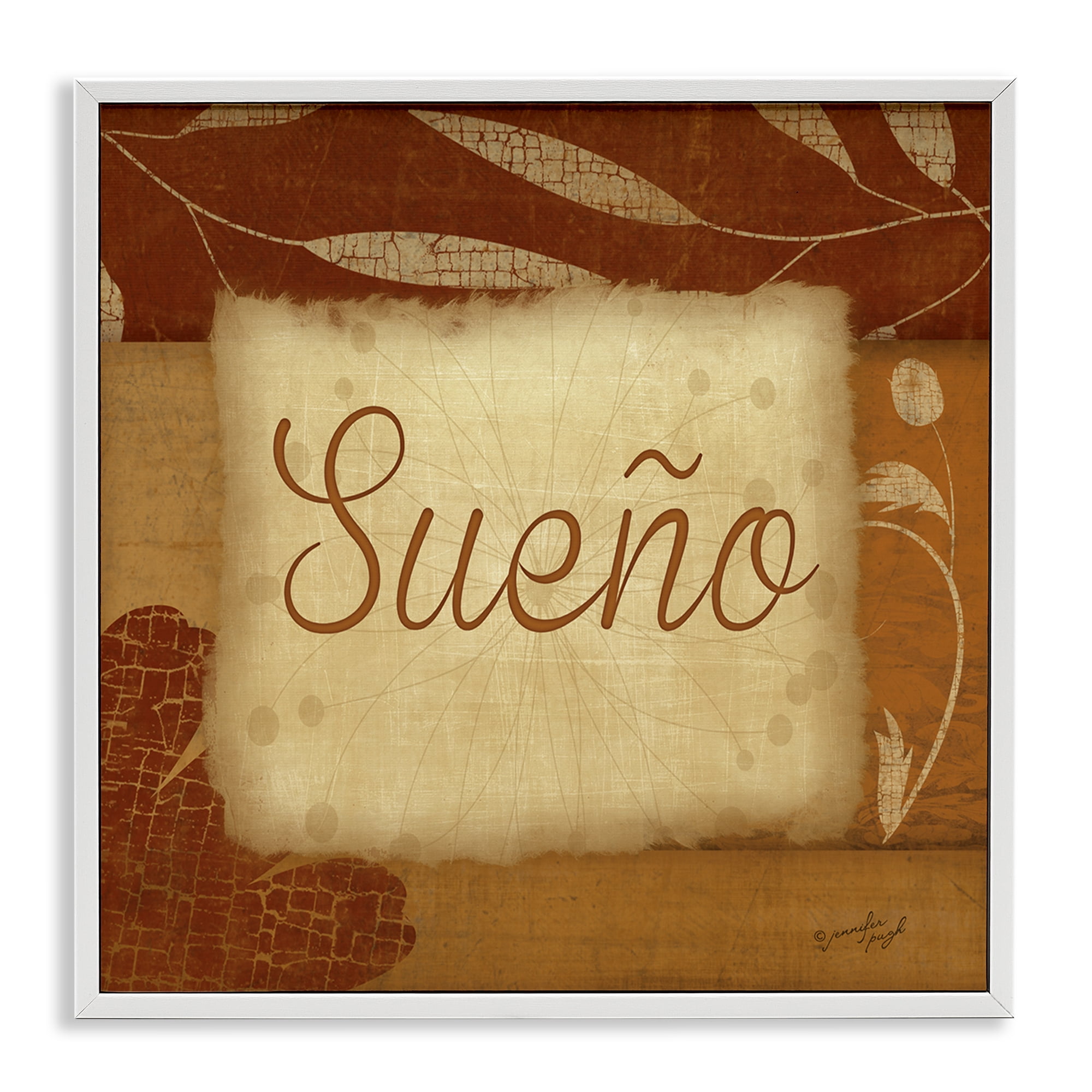 Stupell Industries Sueño con Flores Tradicionales Typography and Symbols Painting White Framed Art Print Wall Art, 17 x 17