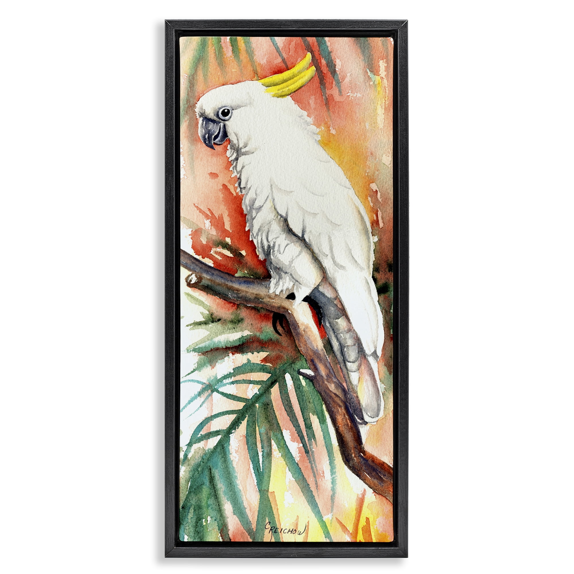 Stupell Industries Sulfer Crested Cockatoo Animals & Insects Painting Black Floater Framed Canvas Art Print Wall Art, 15 x 31