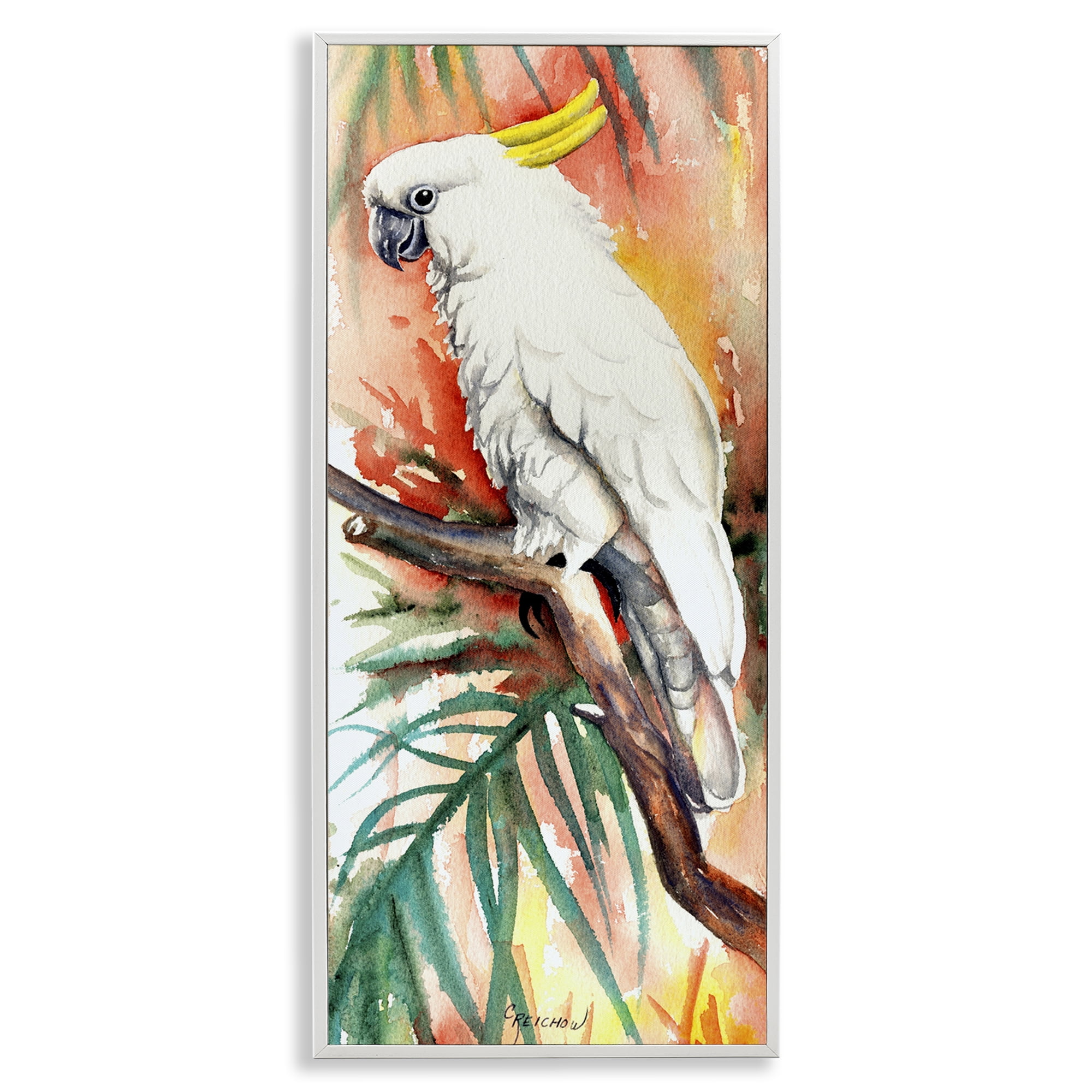 Stupell Industries Sulfer Crested Cockatoo Animals & Insects Painting White Framed Art Print Wall Art, 10 x 24