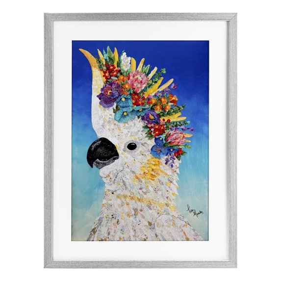 Stupell Industries Sulphur Crested Cockatoo Gray Framed Print Under Glass design by Lisa Morales, 23 x 17