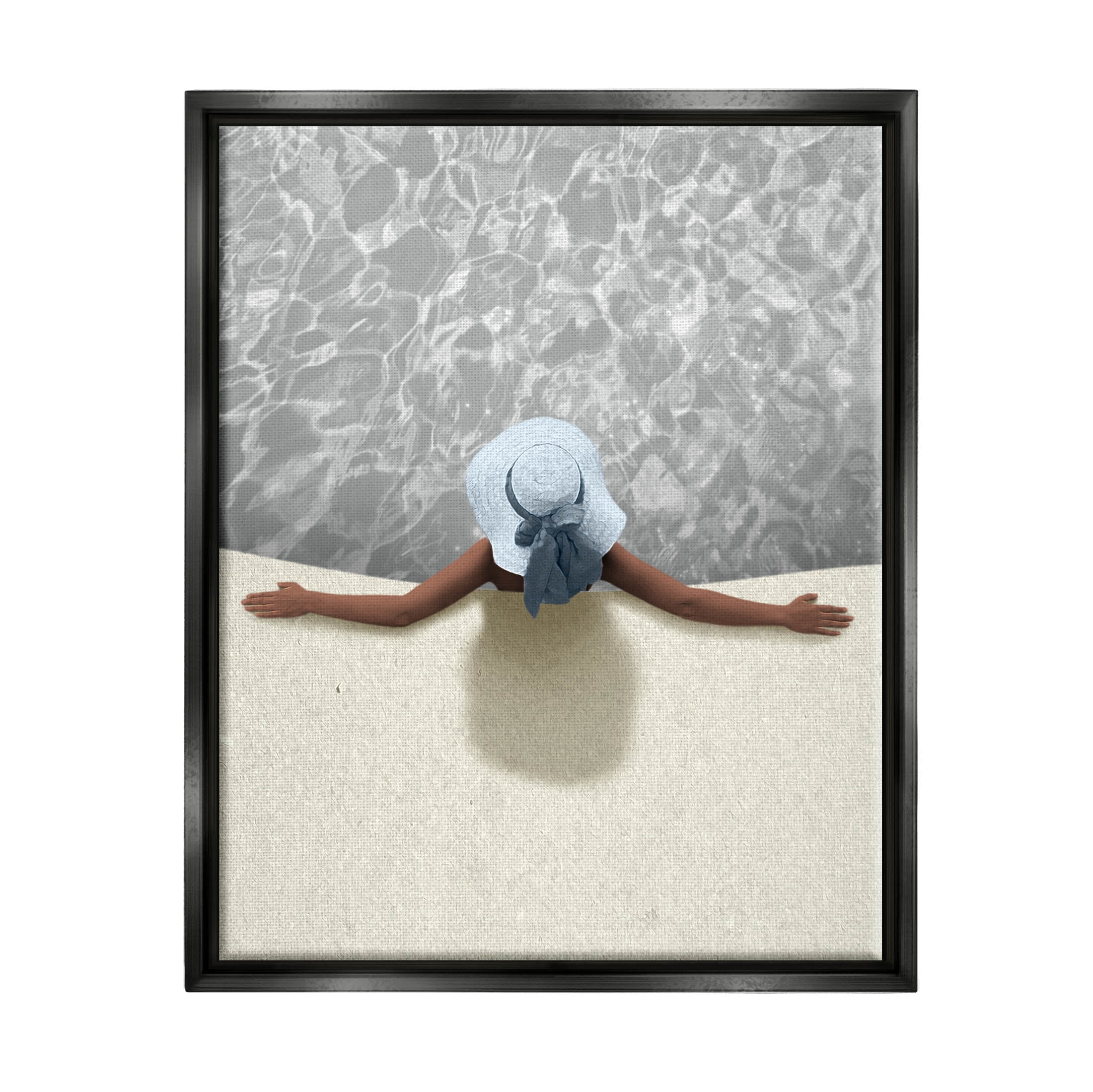 Stupell Industries Summer Aerial View Person Pool Water Graphic Art Jet Black Floating Framed Canvas Print Wall Art, Design by Marcus Prime