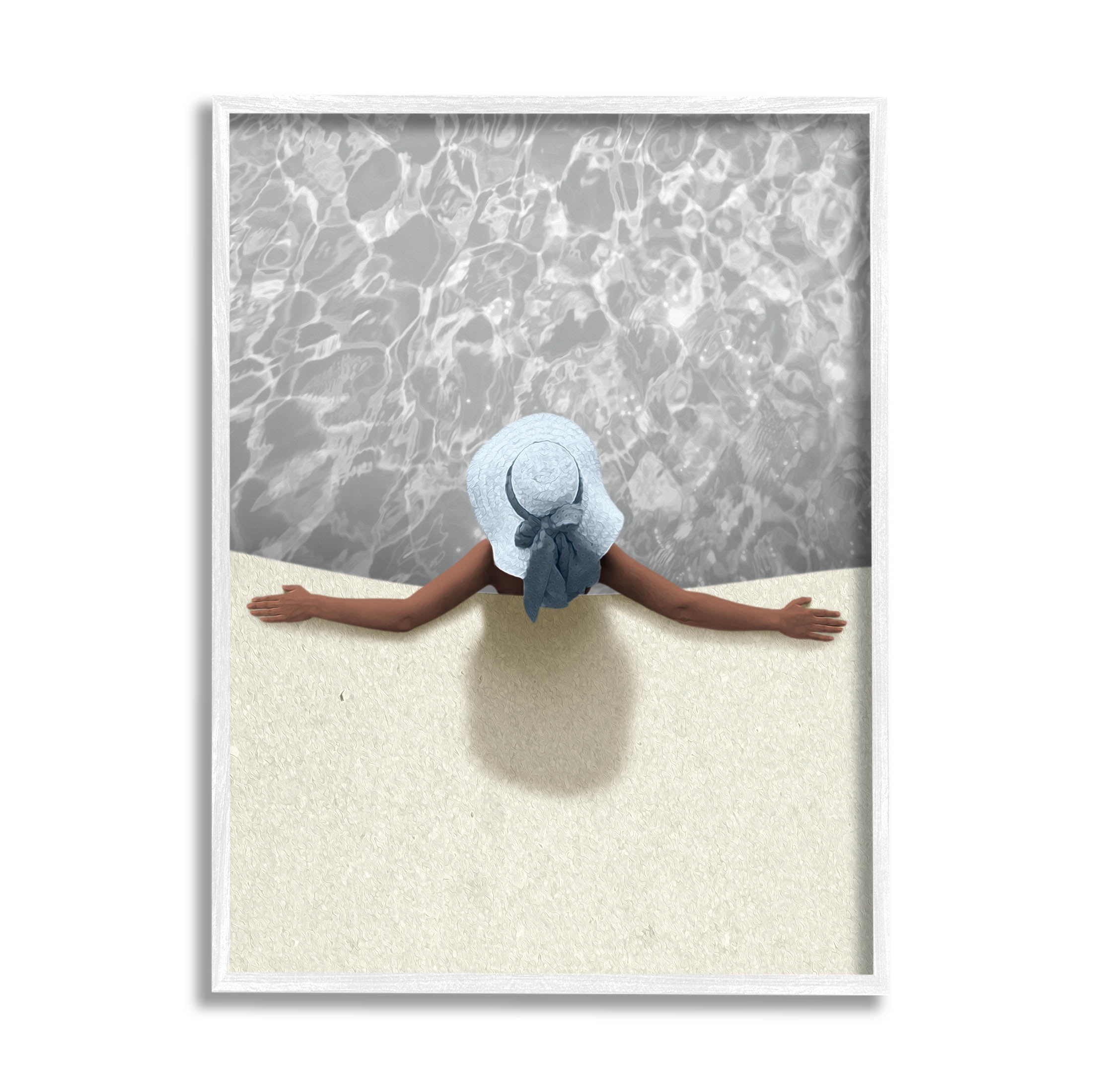 Stupell Industries Summer Aerial View Person Pool Water Graphic Art White Framed Art Print Wall Art, Design by Marcus Prime