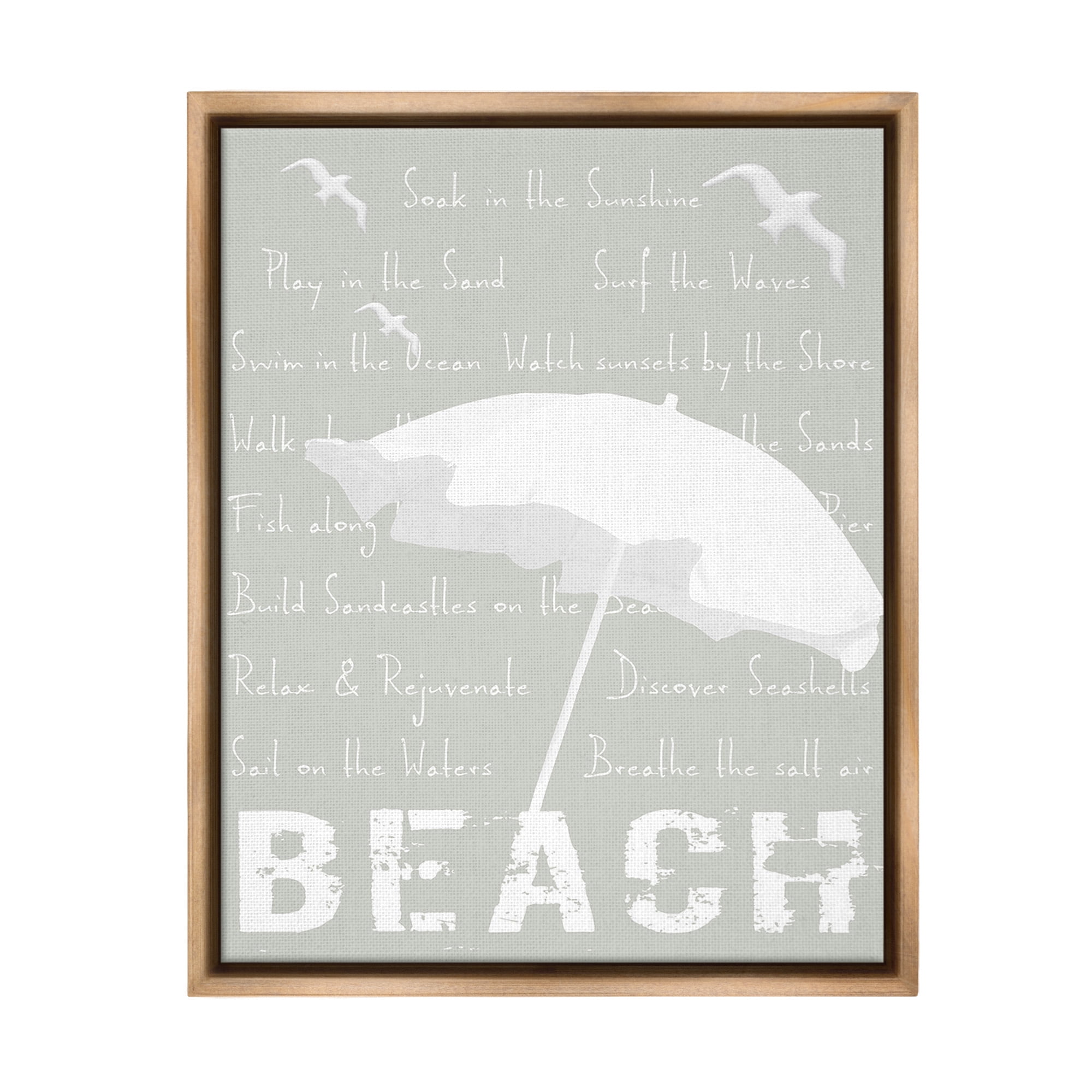 Stupell Industries Summer Beach Activities Animals & Insects Painting Brown Floater Framed Canvas Art Print Wall Art, 25 x 31