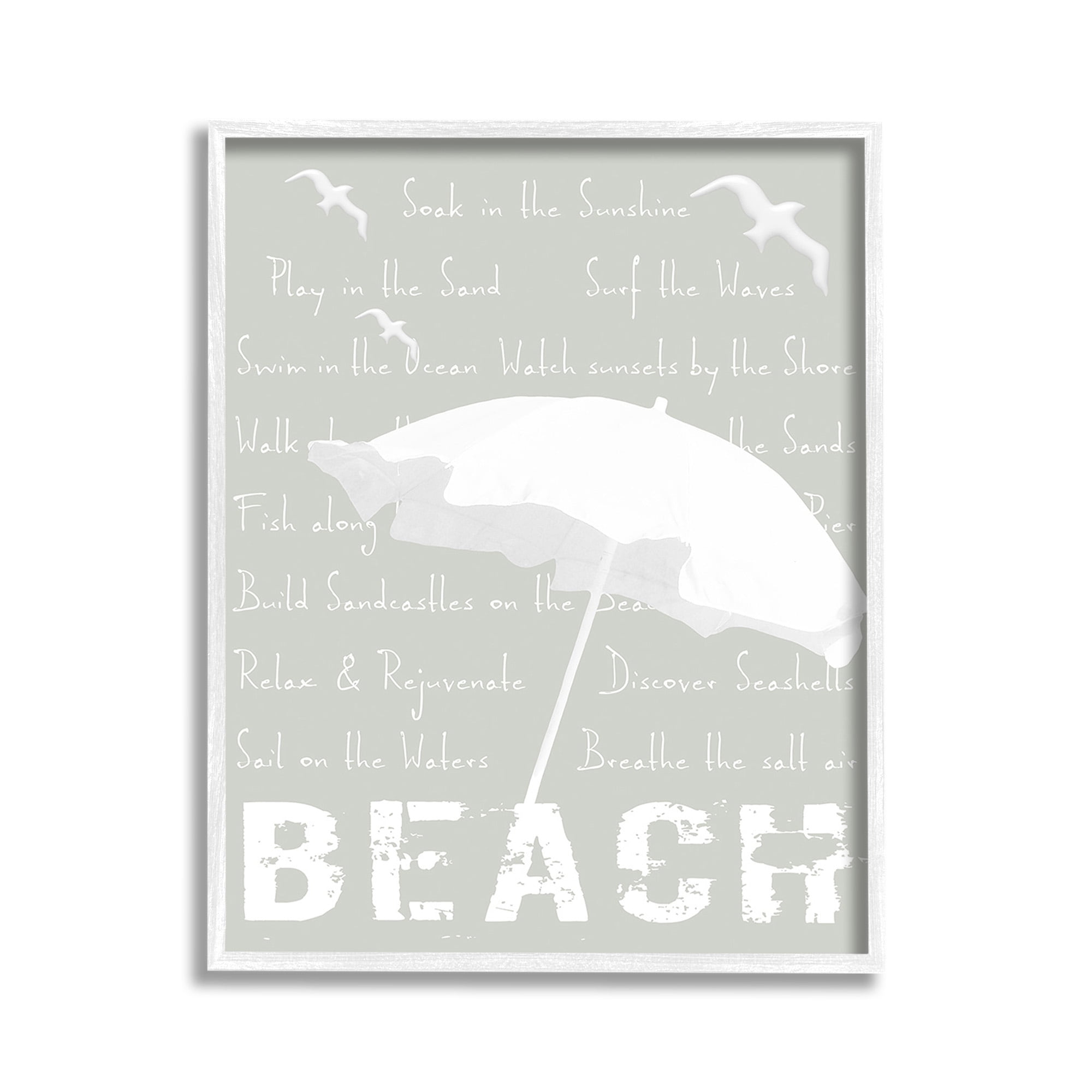 Stupell Industries Summer Beach Activities Animals & Insects Painting White Framed Art Print Wall Art, 11 x 14