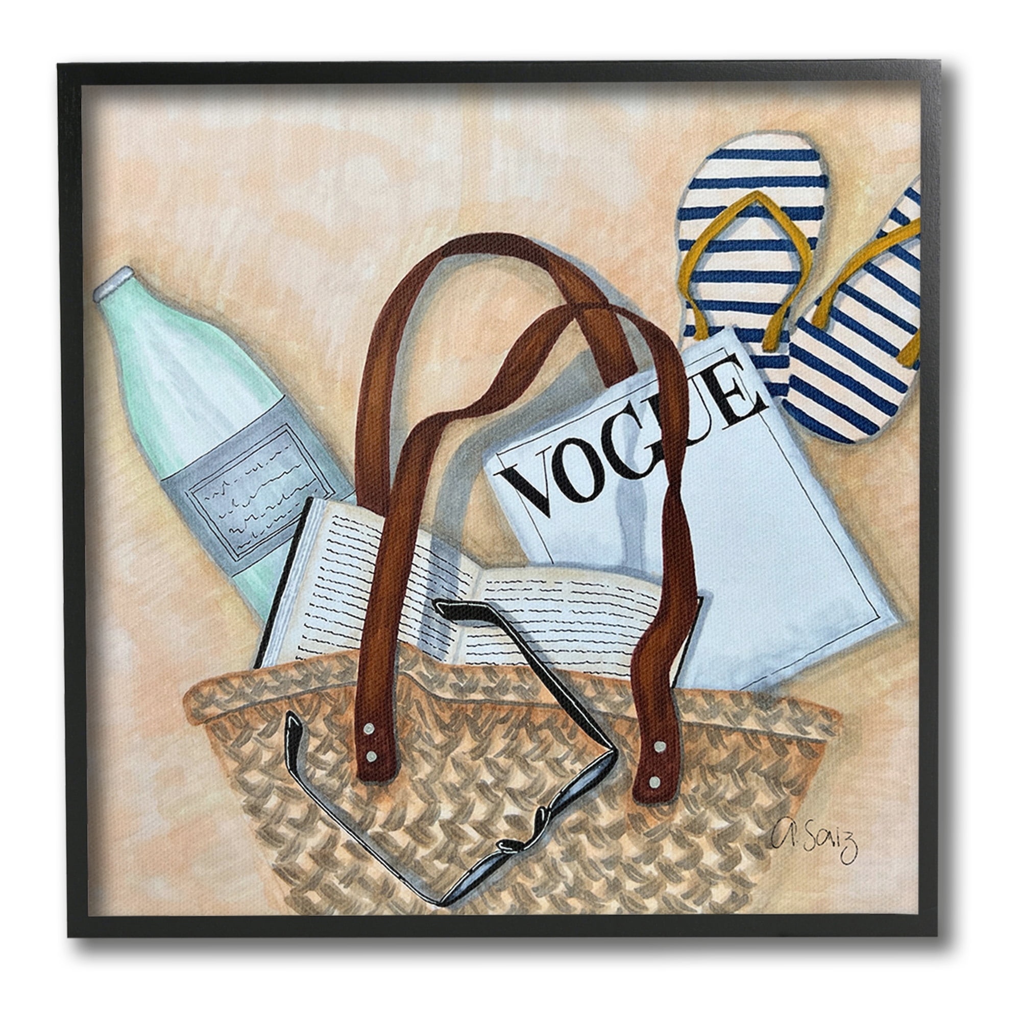 Stupell Industries Summer Beach Bag Beauty & Fashion Painting Black Framed Art Print Wall Art, 24 x 24
