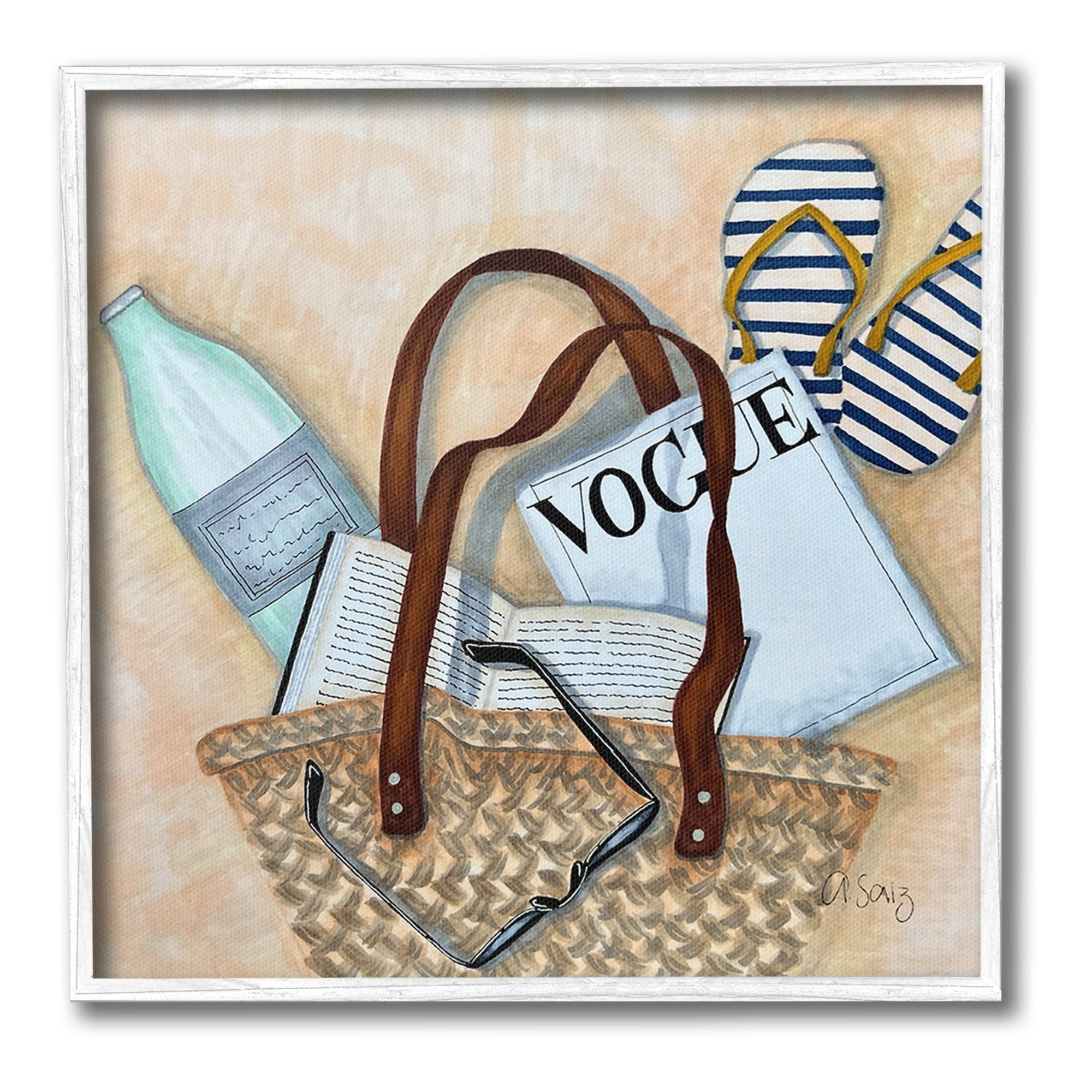 Stupell Industries Summer Beach Bag Beauty & Fashion Painting White Framed Art Print Wall Art, 17 x 17