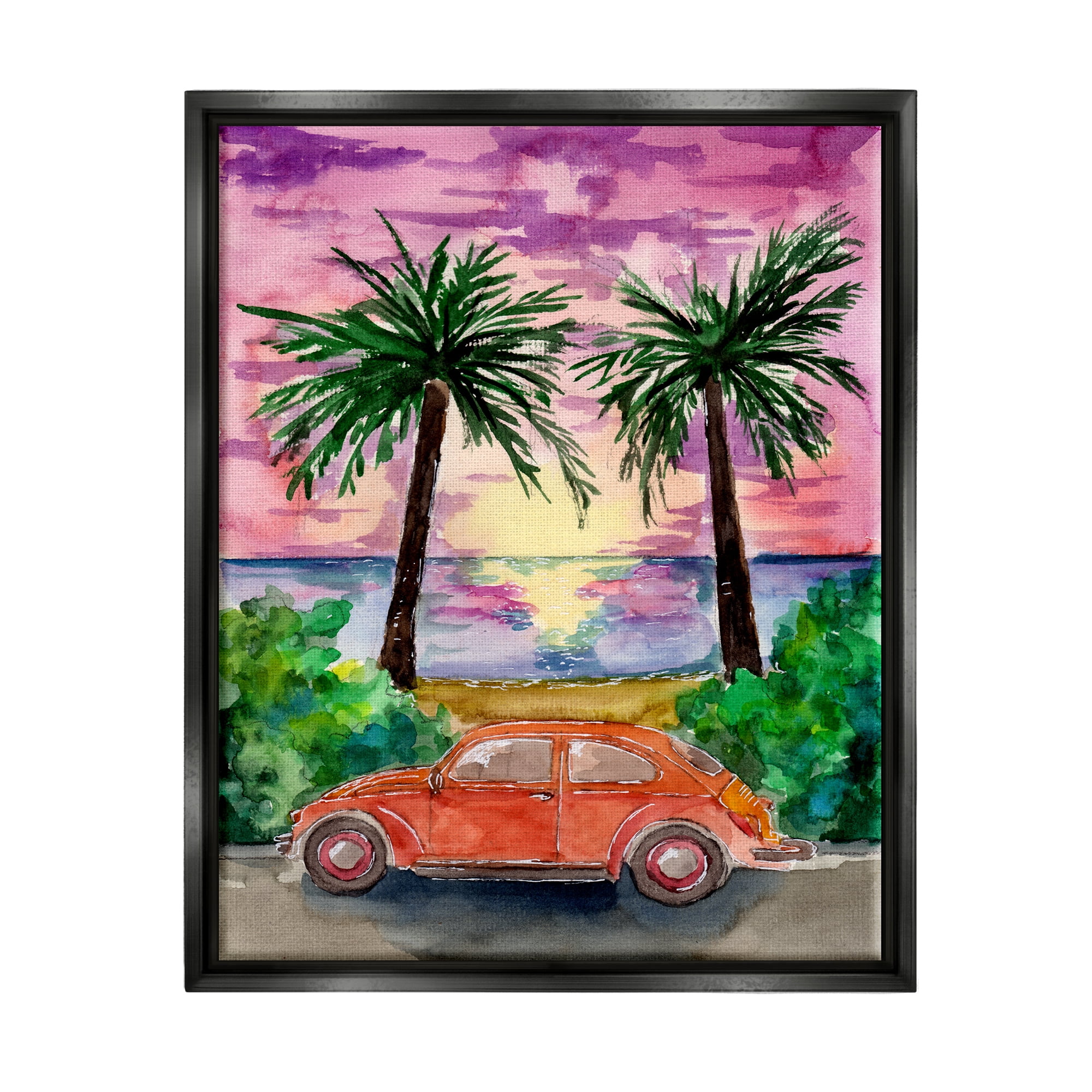 Stupell Industries Summer Beach Buggy Transportation Painting Black Floater Framed Art Print Wall Art, 17 x 21