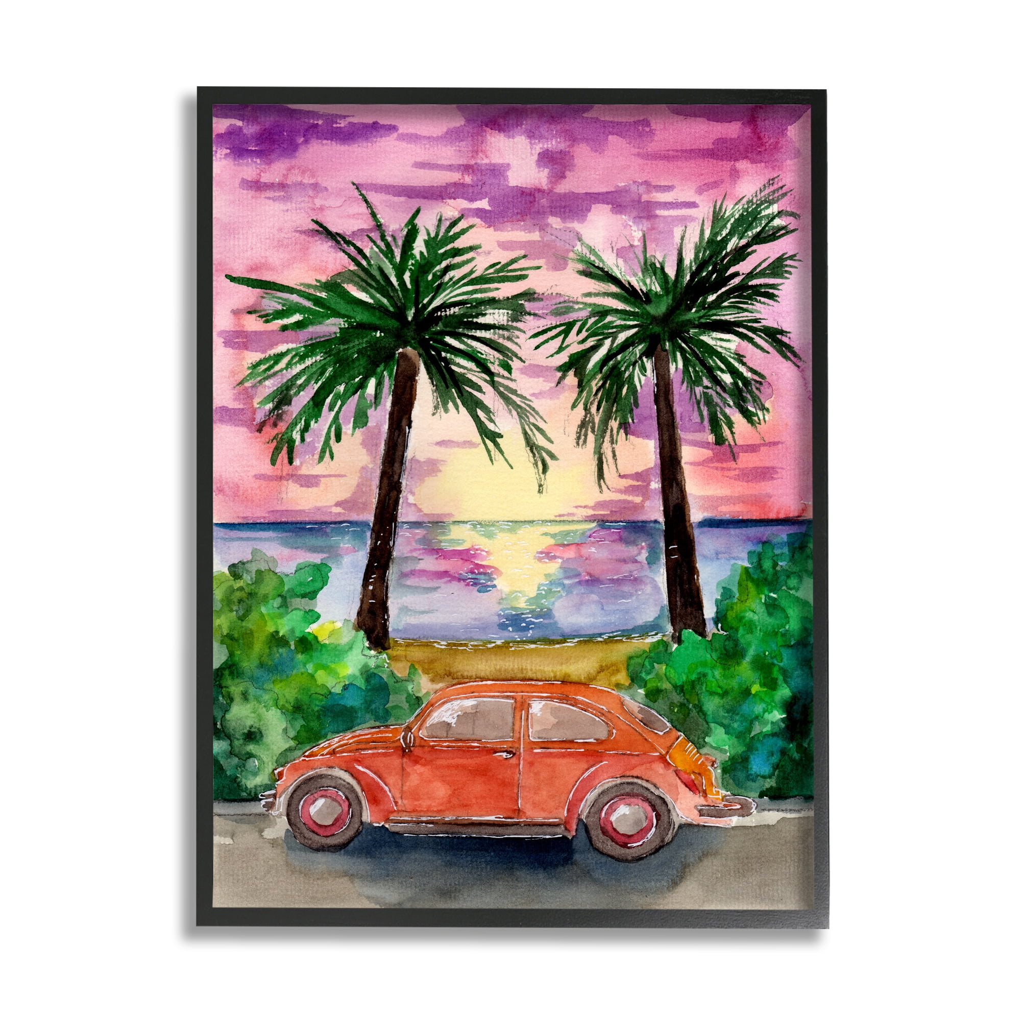 Stupell Industries Summer Beach Buggy Transportation Painting Black Framed Art Print Wall Art, 11 x 14