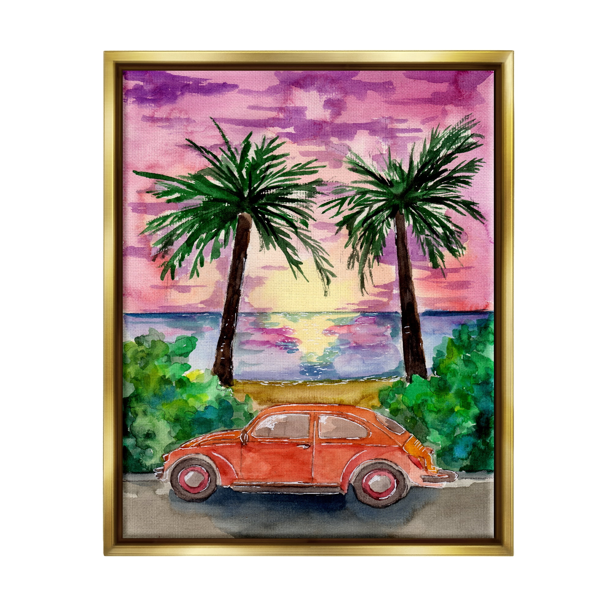 Stupell Industries Summer Beach Buggy Transportation Painting Gold Floater Framed Art Print Wall Art, 25 x 31