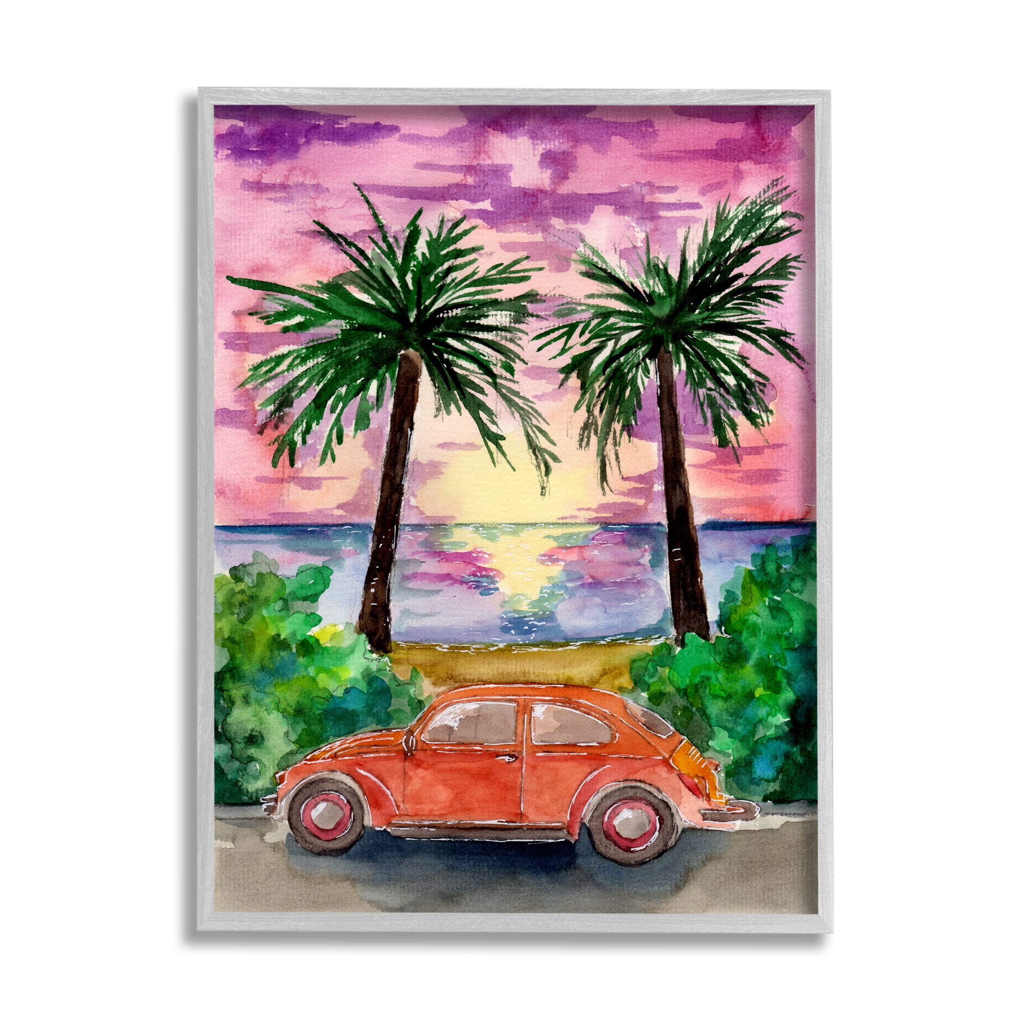 Stupell Industries Summer Beach Buggy Transportation Painting Gray Framed Art Print Wall Art, 24 x 30