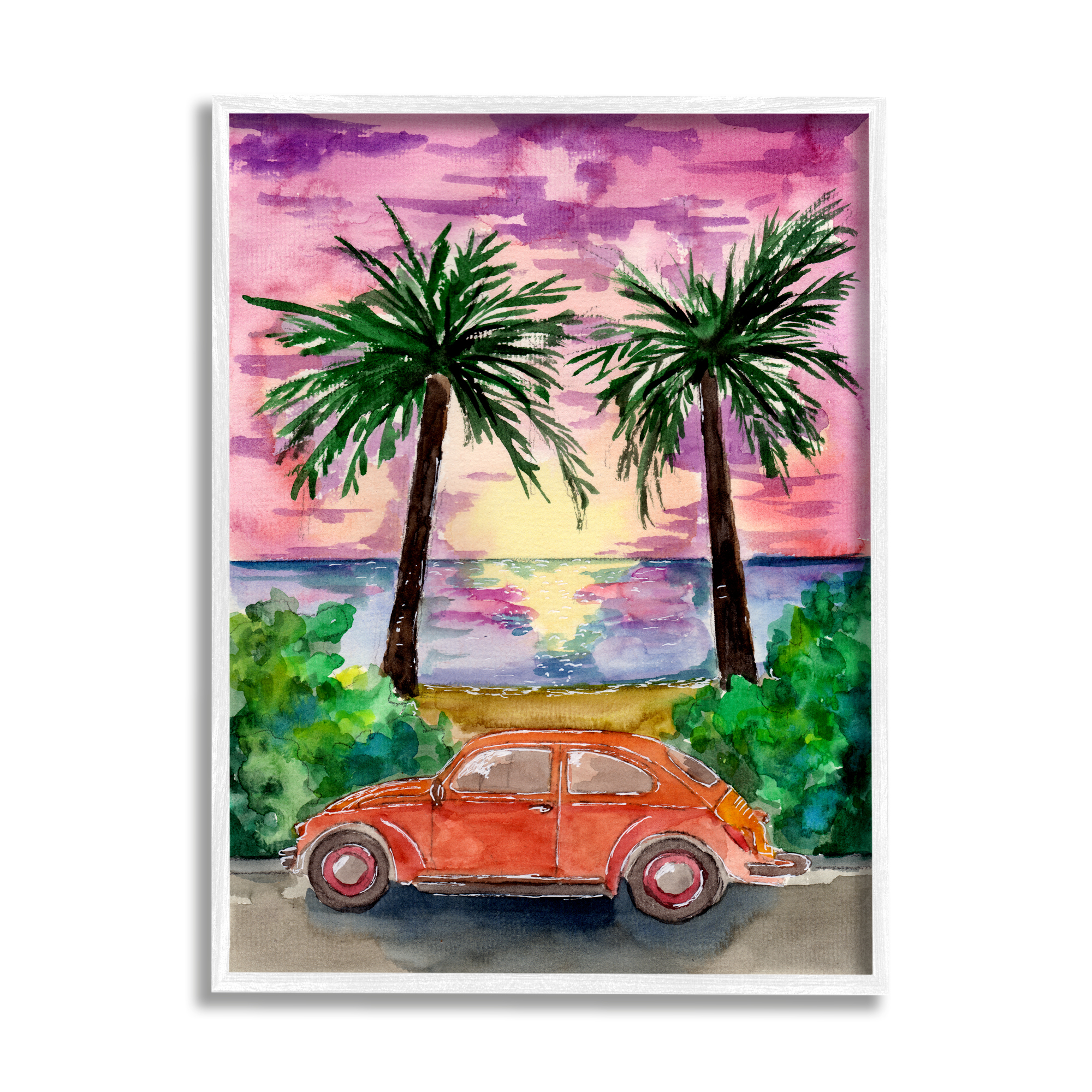 Stupell Industries Summer Beach Buggy Transportation Painting White Framed Art Print Wall Art, 11 x 14