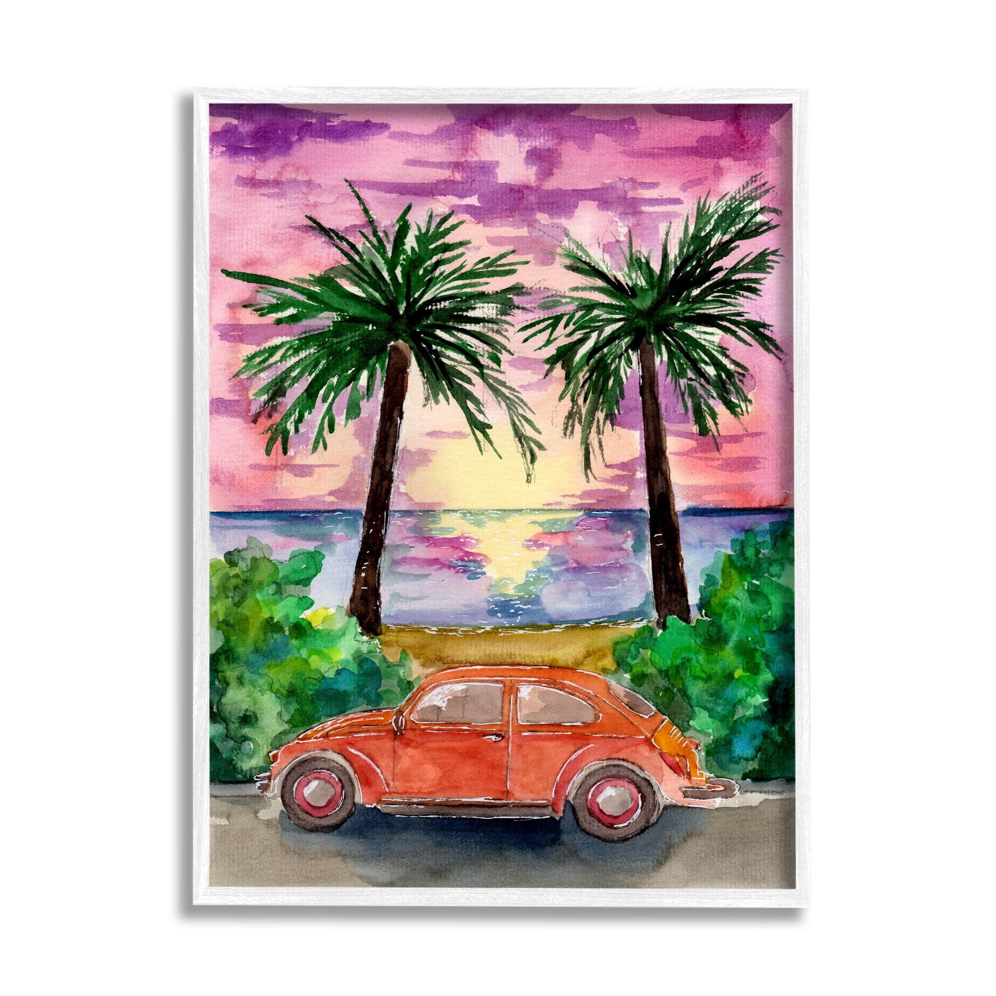 Stupell Industries Summer Beach Buggy Transportation Painting White Framed Art Print Wall Art, 16 x 20
